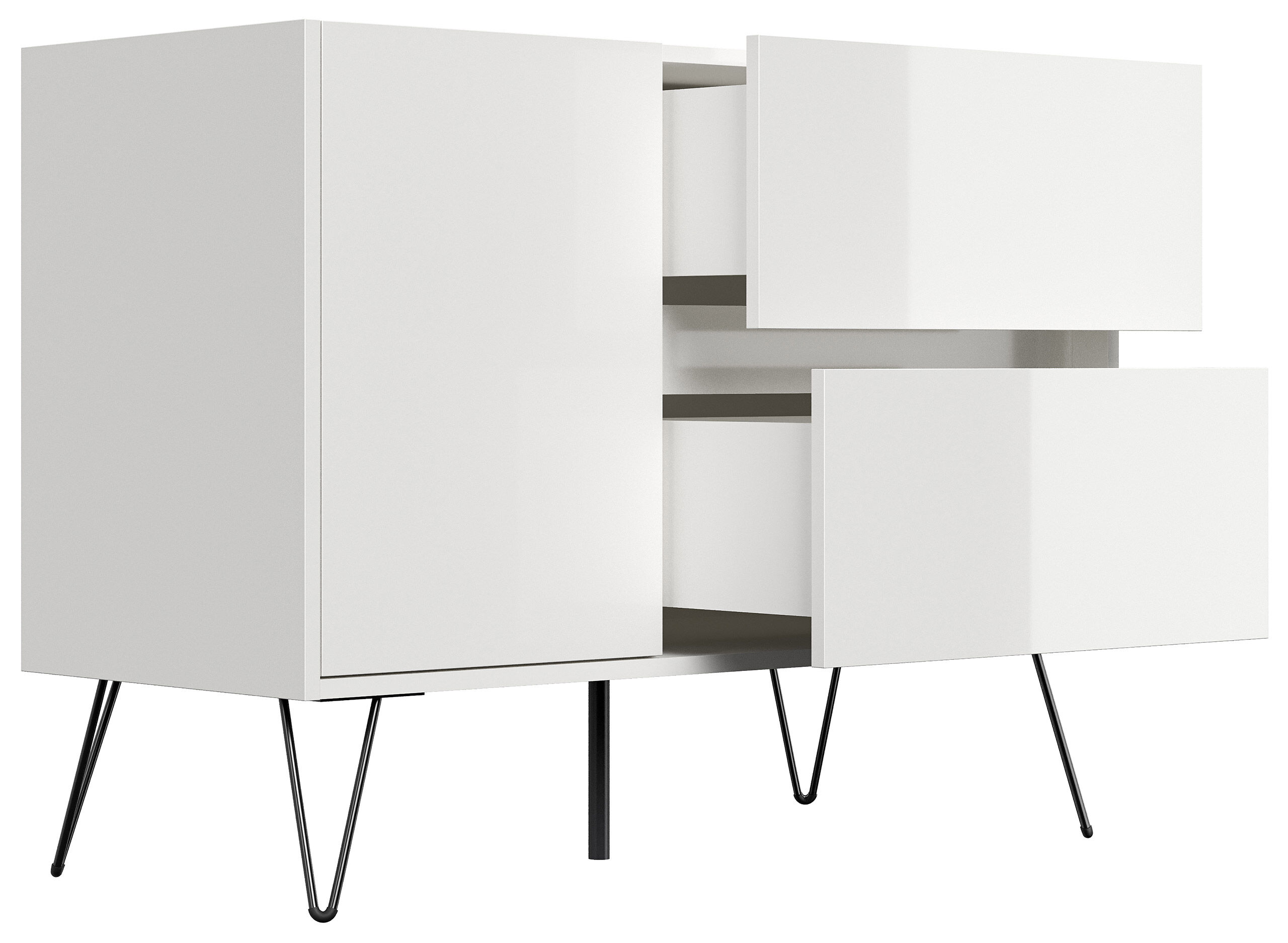 Sideboard Yako 100cm 2 SoftClose 1 Tür Weiß hochglanz