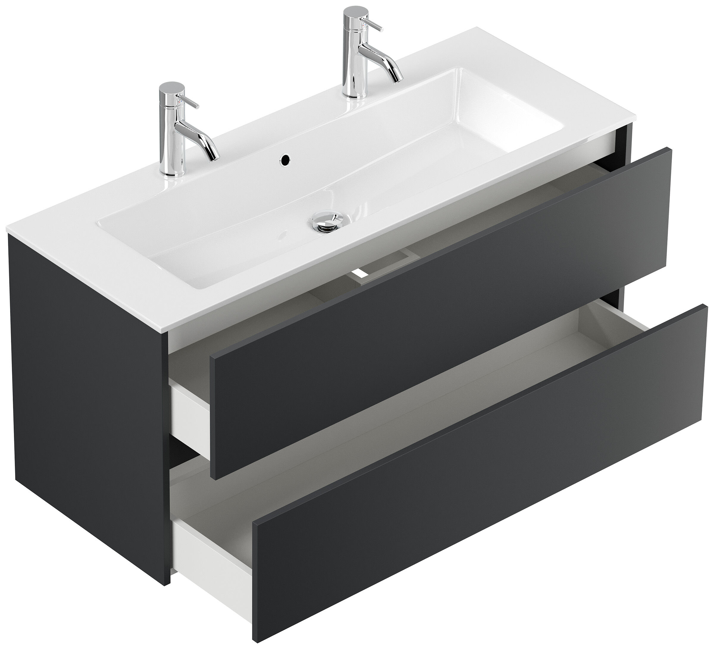 Doppel-Badmöbel Set Taifun 3tlg. 120 cm mit LED Spiegel & Hochschrank weiß Hgl