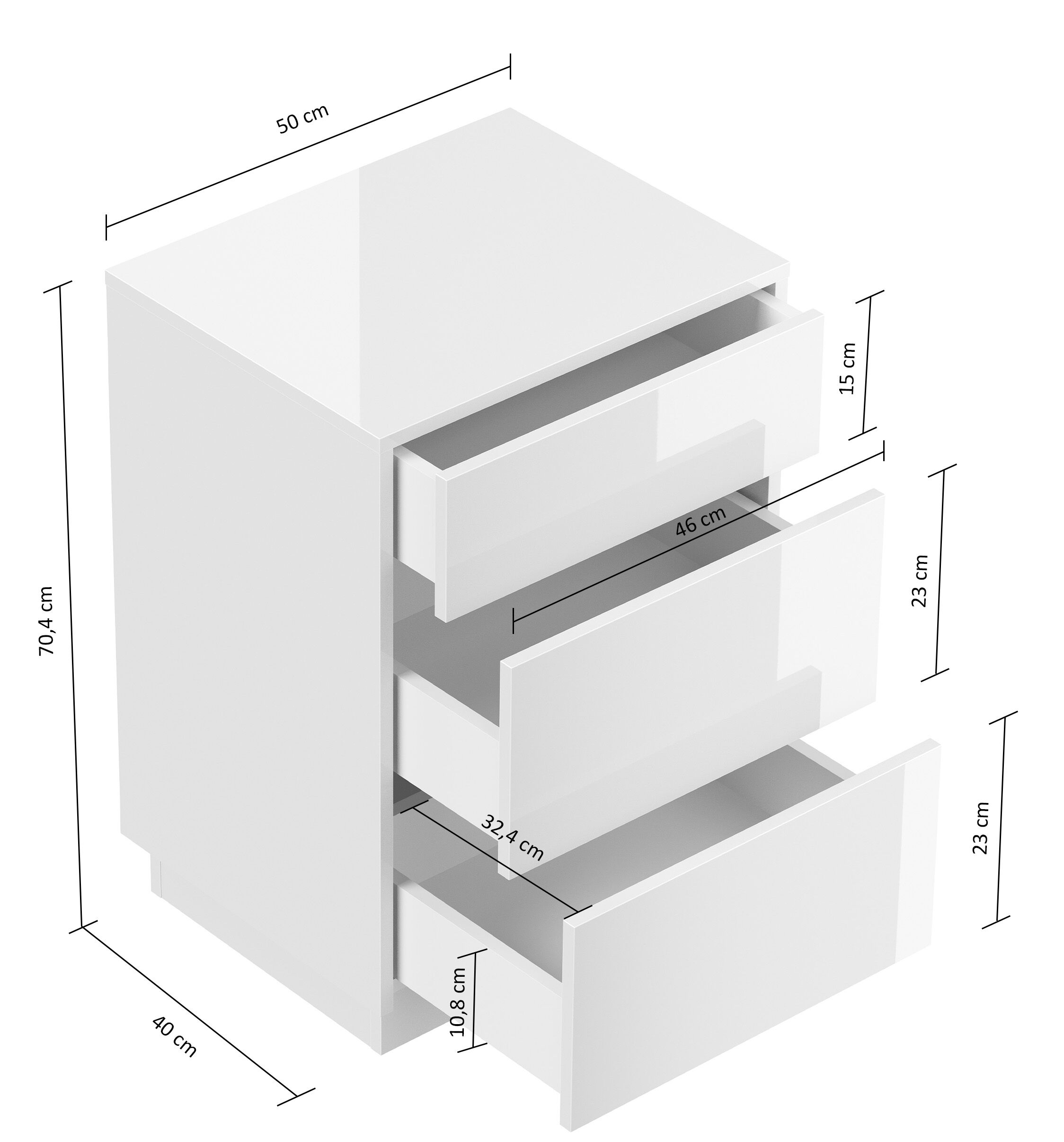 Design Nachttisch Lux L 60cm stehend, 3 Pushauszüge Grafit