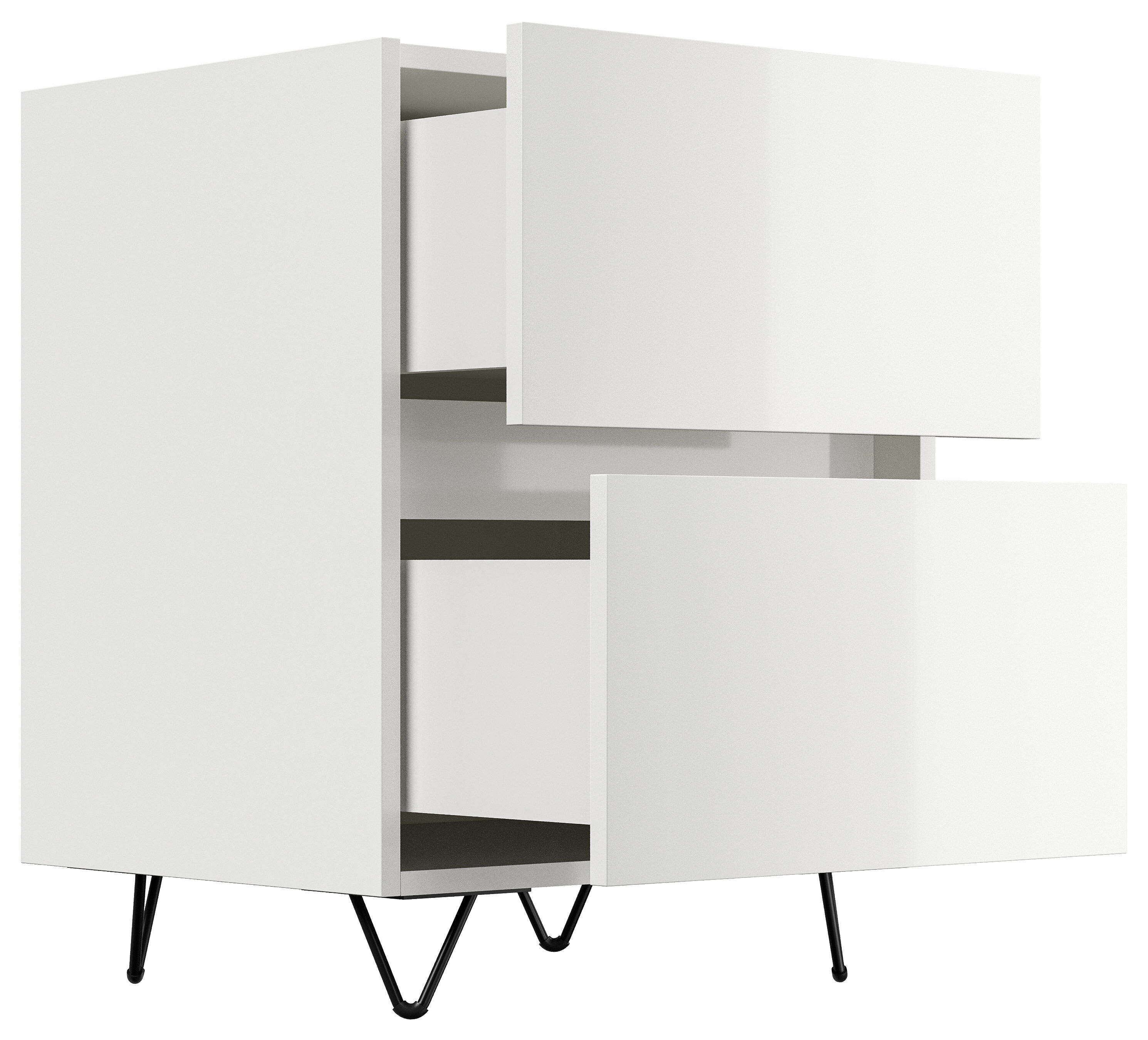 Nachttisch Yako 50cm 2 SoftClose stehend Weiß & Eiche Front