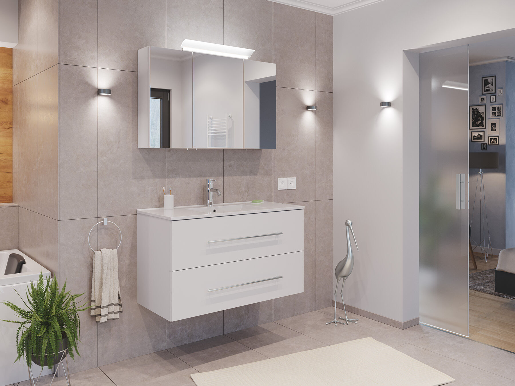 Badmöbel Set Firenze 100 2tlg. Spiegelschrank Softclose weiß hochglanz