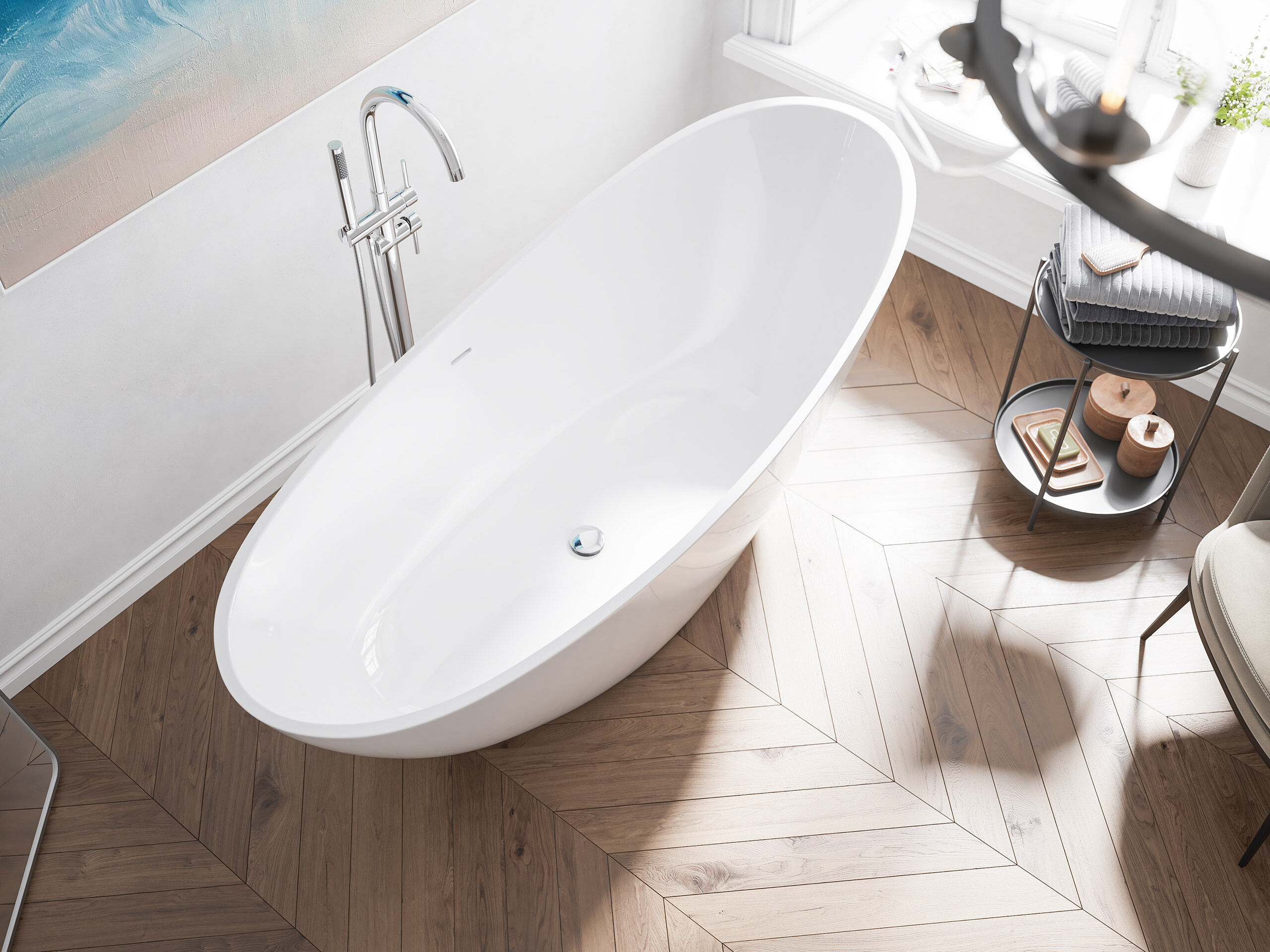 Freistehende Badewanne OASIS 180 Mineralguss Weiß glänzend