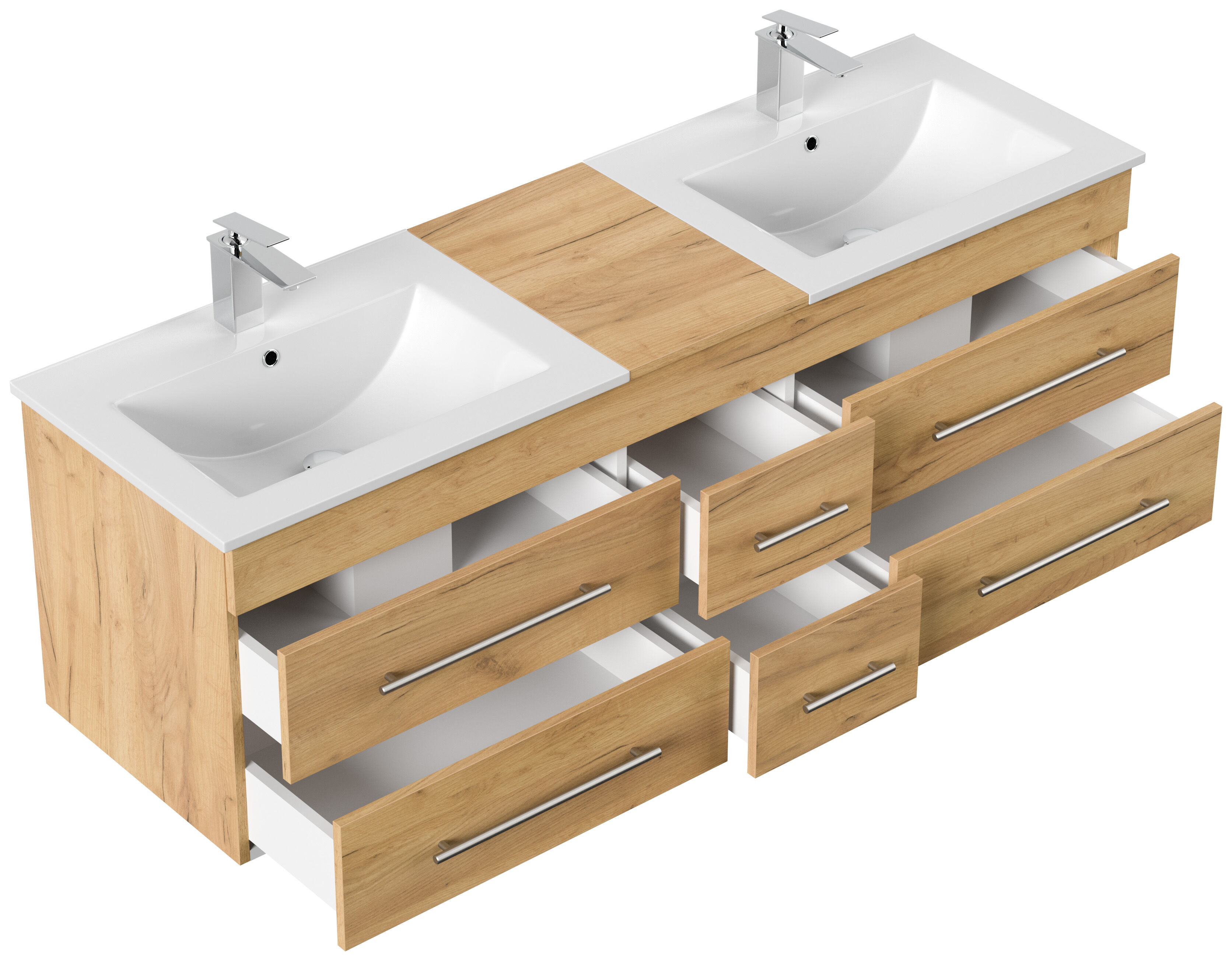Badmöbelset Roma XL 4-teilig Spiegelschrank 2x Hochschrank eiche gold