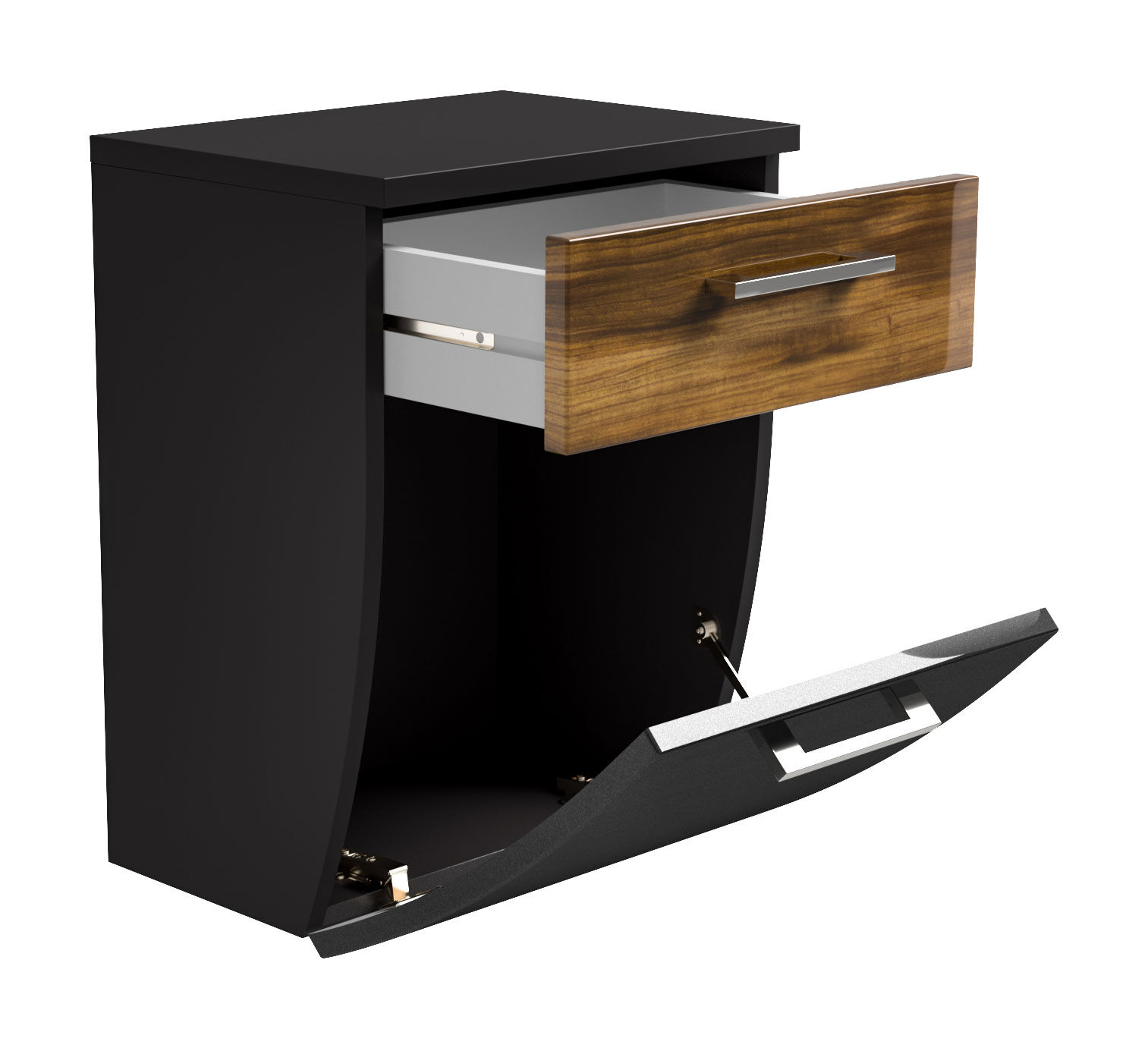 Unterschrank Rima 40 cm rund Walnuss hochglant/Grafit hochglanz