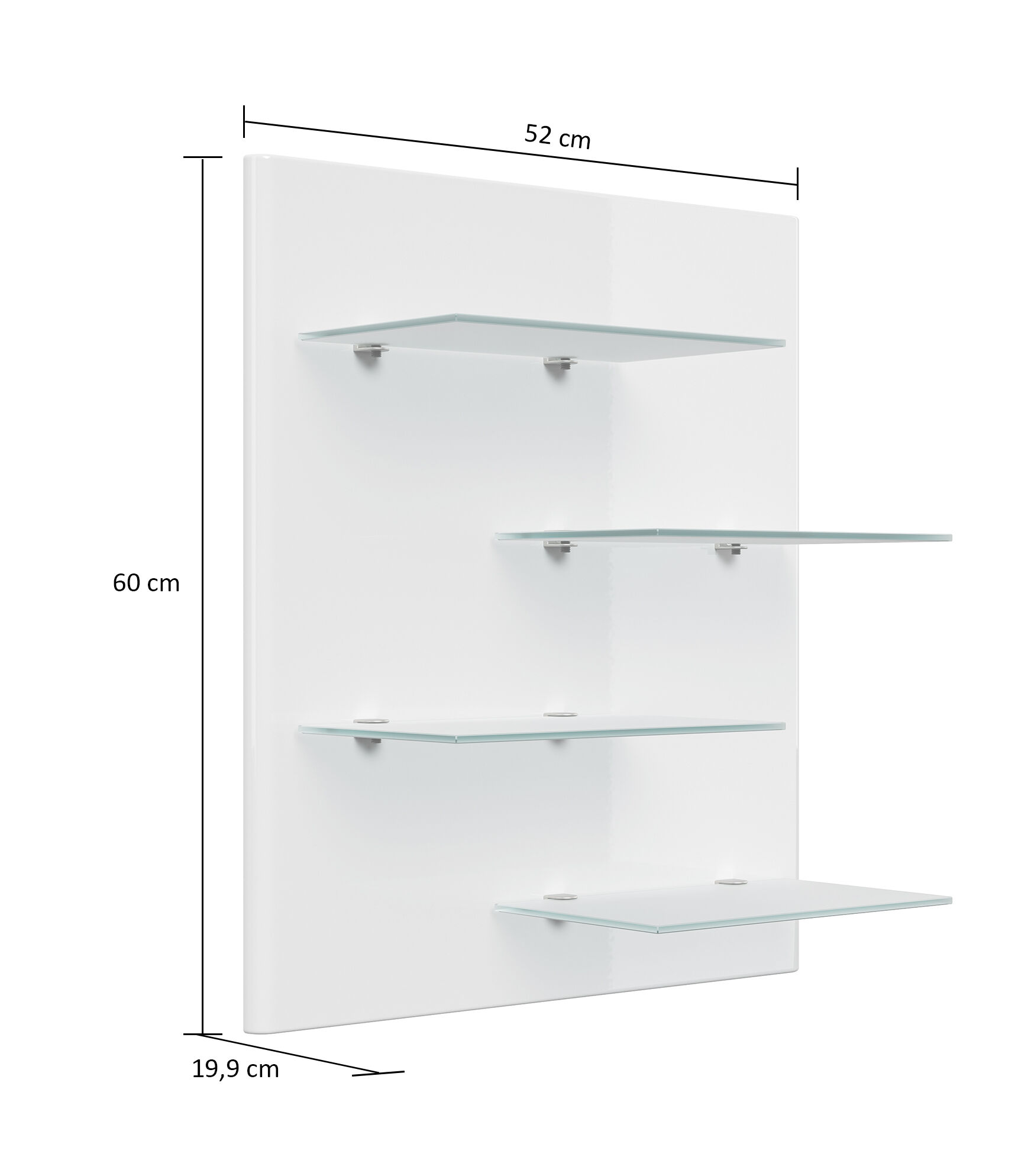 Wandregal Emotion 4 Glasablagen 52x60 cm Eiche