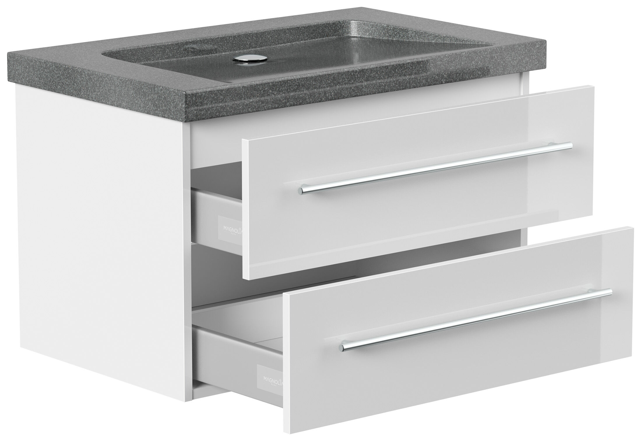 Badmöbel Granit G654 Damo 75 cm ohne Hahnloch SoftClose weiß hochglanz