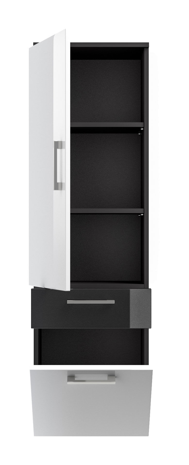 Hochschrank Rima 135 cm Weiss hochglanz/Grafit hochglanz