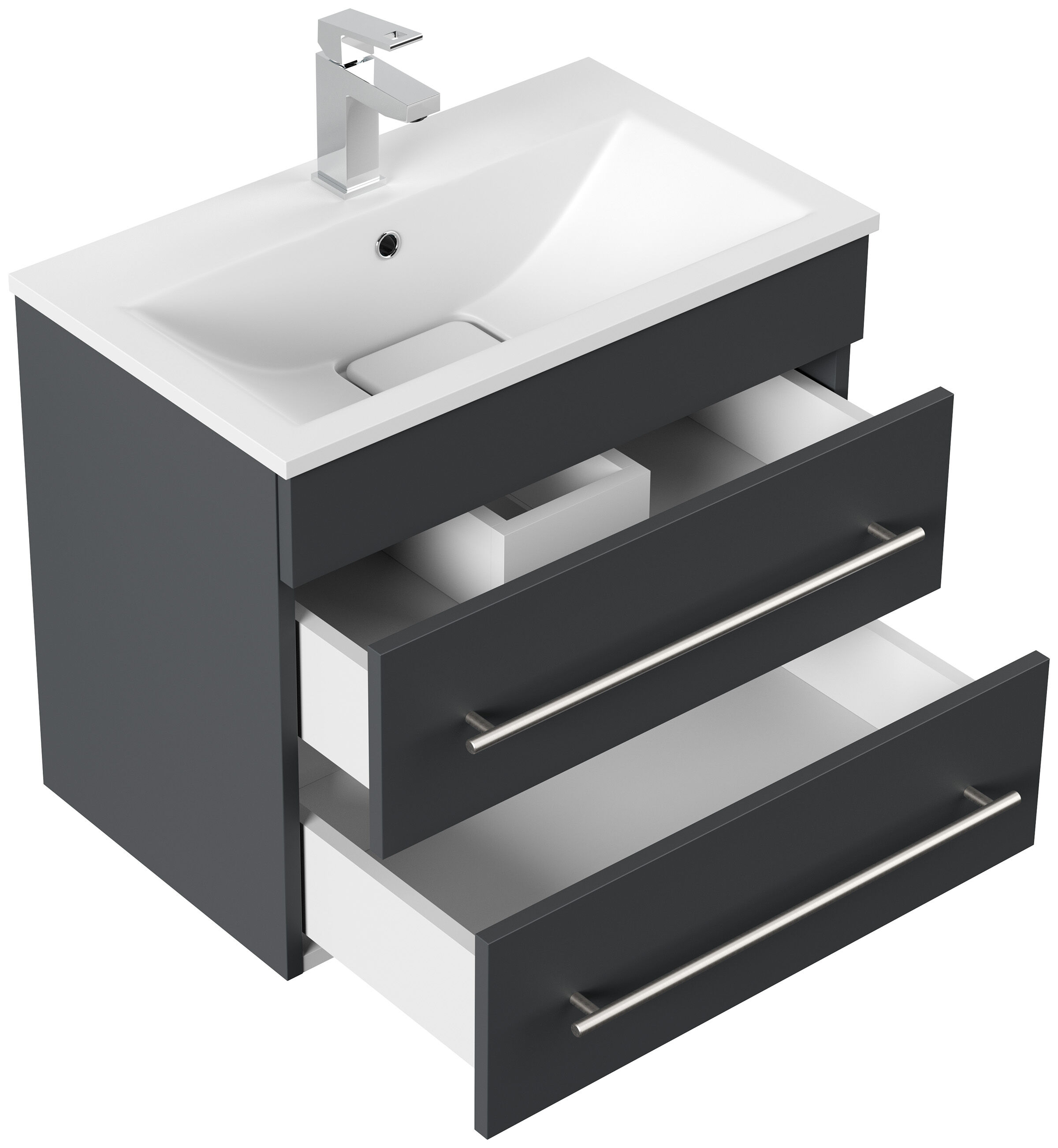 Badmöbel Mona 60x36cm mit 2 SoftClose Schubladen weiss hochglanz
