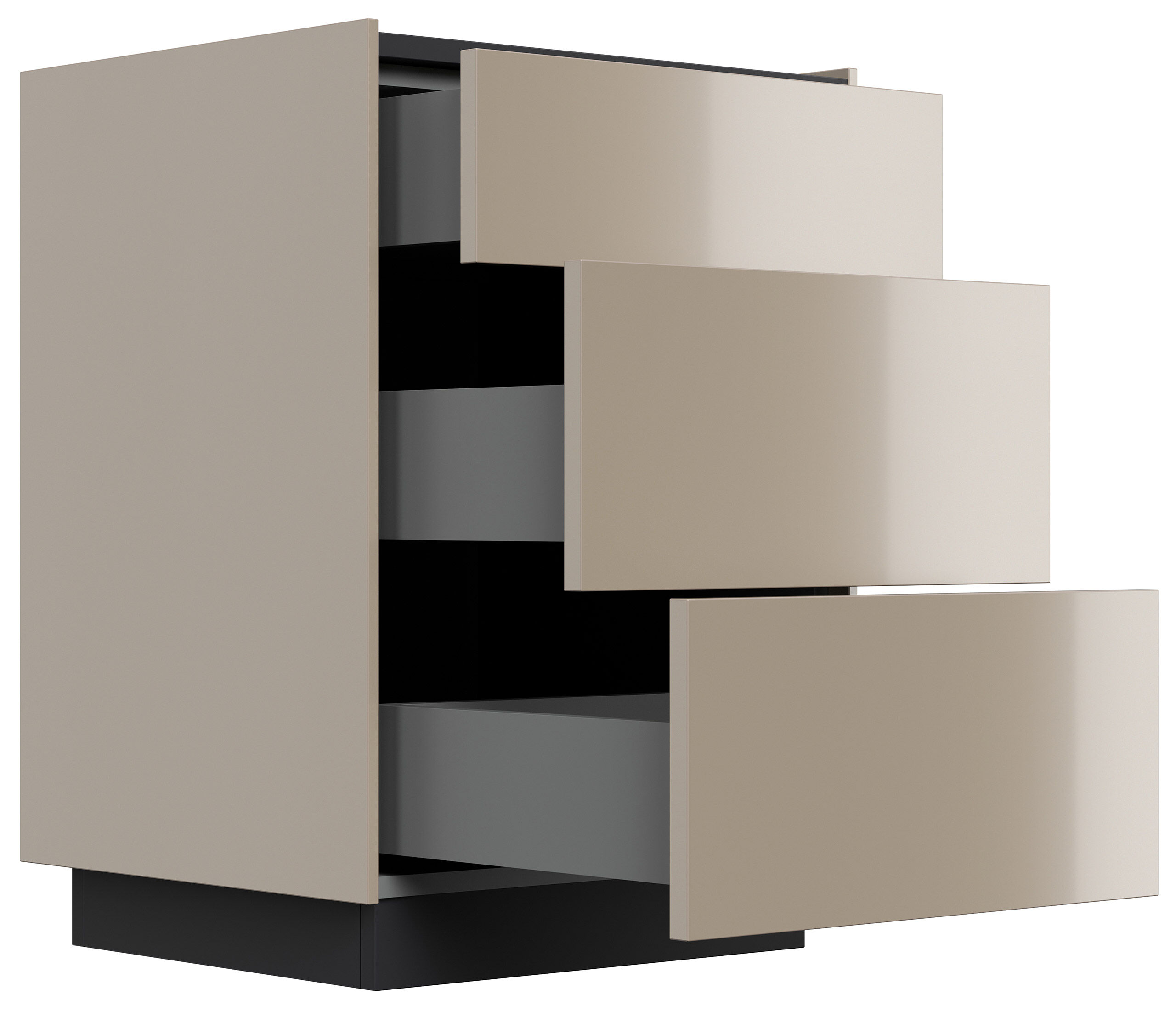 Nachttisch Kommode Lux M 50cm, 3 Pushauszüge lackiert Grafit für Boxspringbett