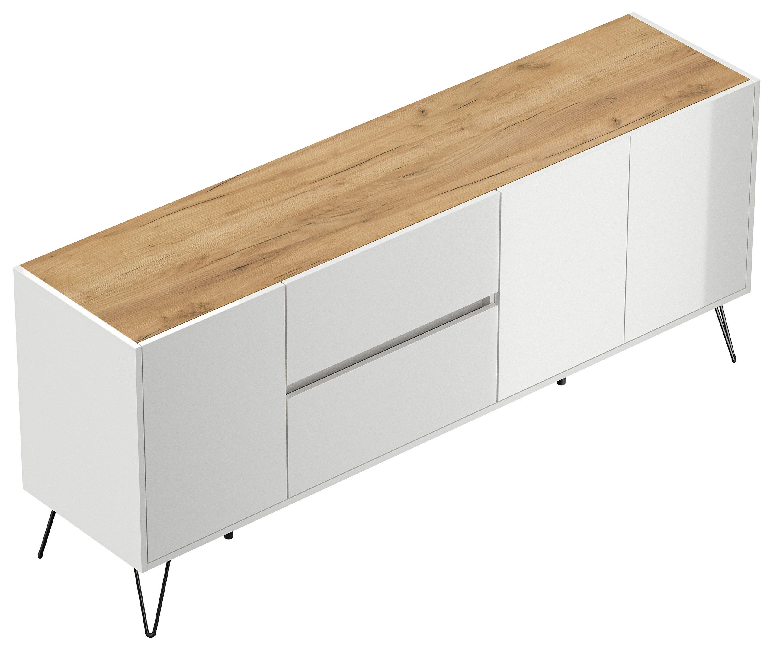 Raumwunder XL Sideboard Kommode Pharo 180cm 2 SoftClose 3 Türen Grafit/Eiche Top
