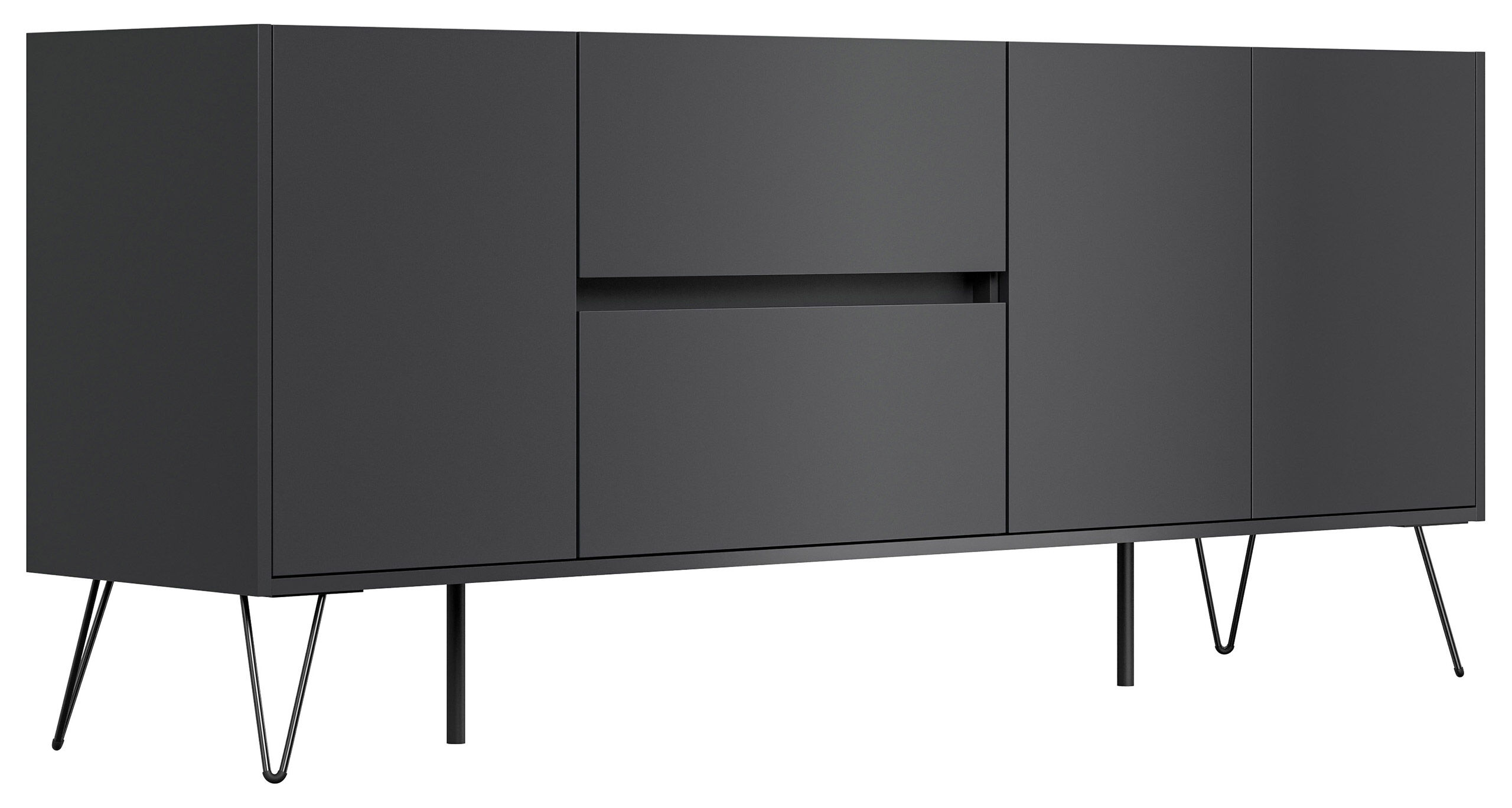 Raumwunder XL Sideboard Kommode Pharo 180cm 2 SoftClose 3 Türen Grafit/Eiche Top