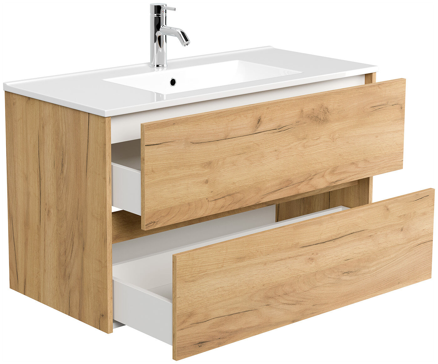 Badmöbel Taifun mit Waschtisch 100 cm 2 Greifraum SoftClose Auszüge eiche gold