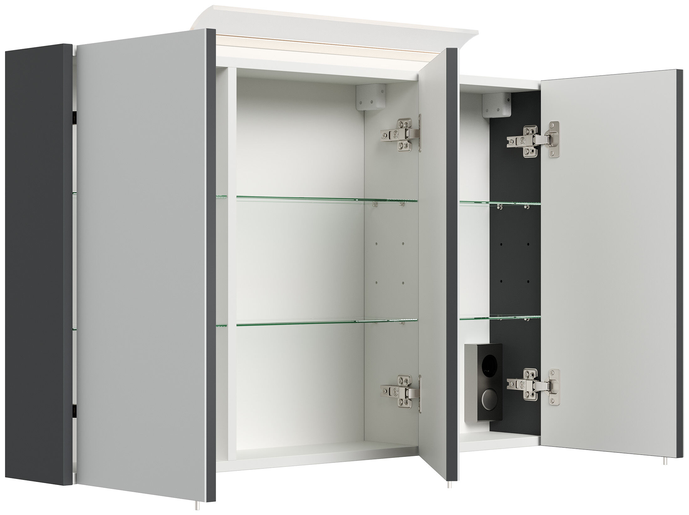 Spiegelschrank 100cm inkl. Design LED-Lampe und Glasböden grafit