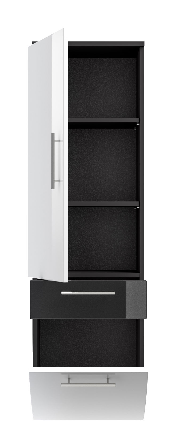 Hochschrank 135 cm Salona M Weiss hochglanz/Grafit hochglanz