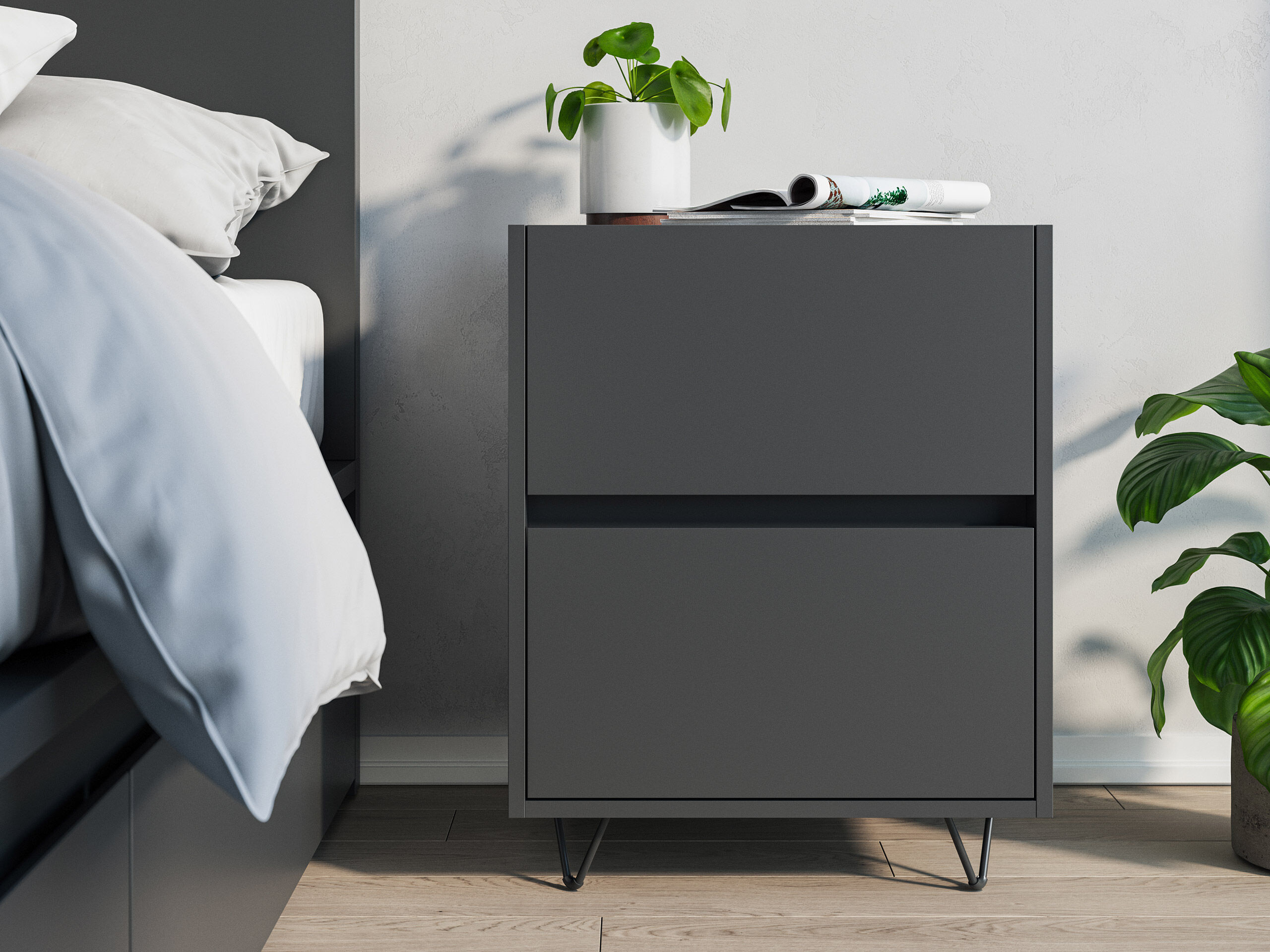 Nachttisch Yako 50cm 2 SoftClose stehend Weiß & Eiche Front