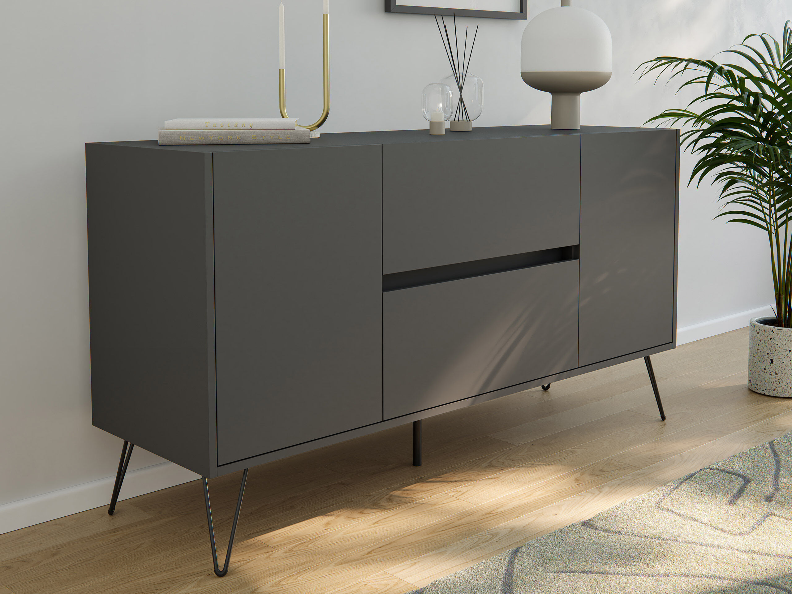 Sideboard Yako 140cm 2 SoftClose 2 Türen Grafit
