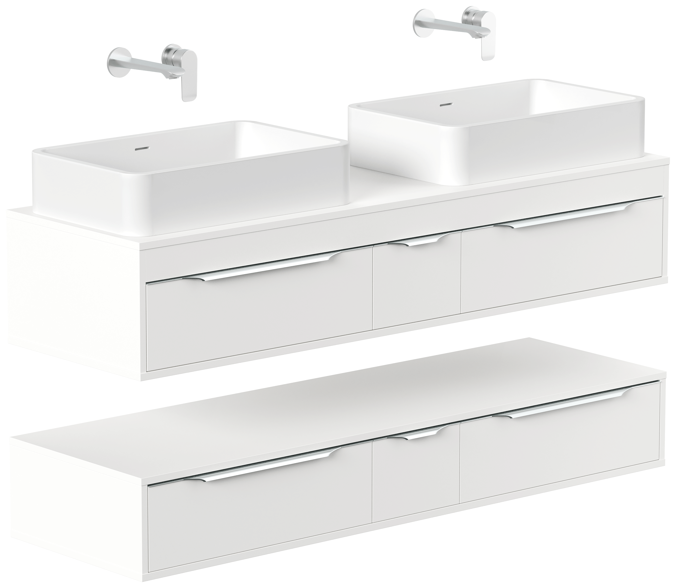 Doppelbadmöbel Elements 150cm mit 2 runden Aufsatzwaschbecken weiss matt