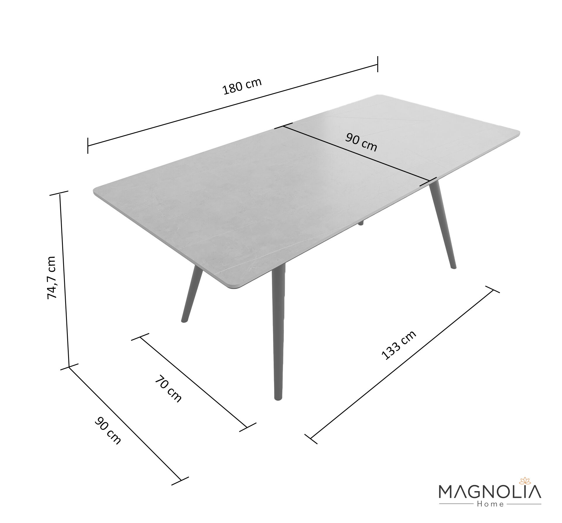 Esstisch 180x90cm schwarze Keramikplatte schwarze konische Tischbeine
