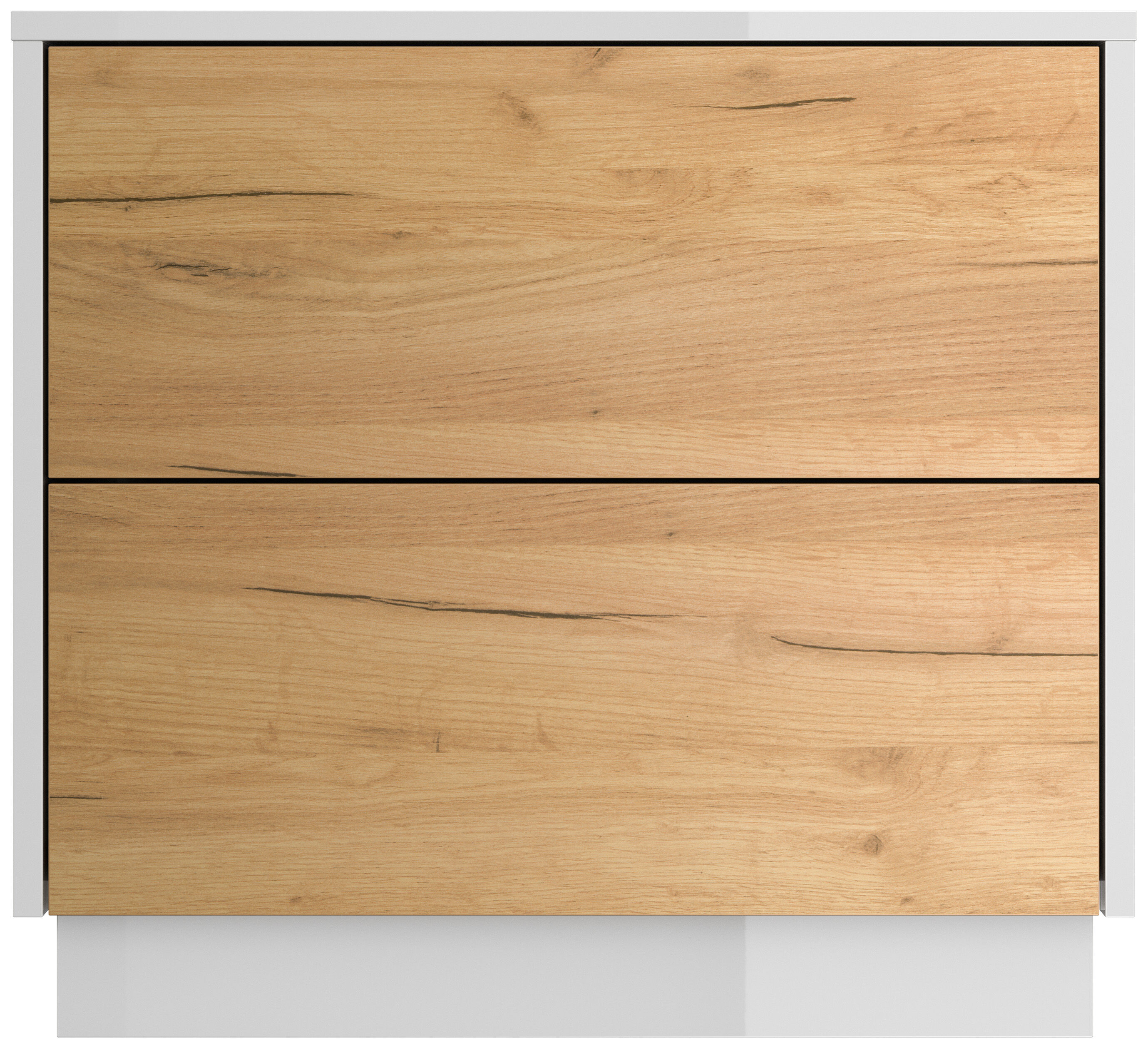 Design Nachttisch Concepto L 60cm stehend, 2 Pushauszüge Weiß Hgl Eiche