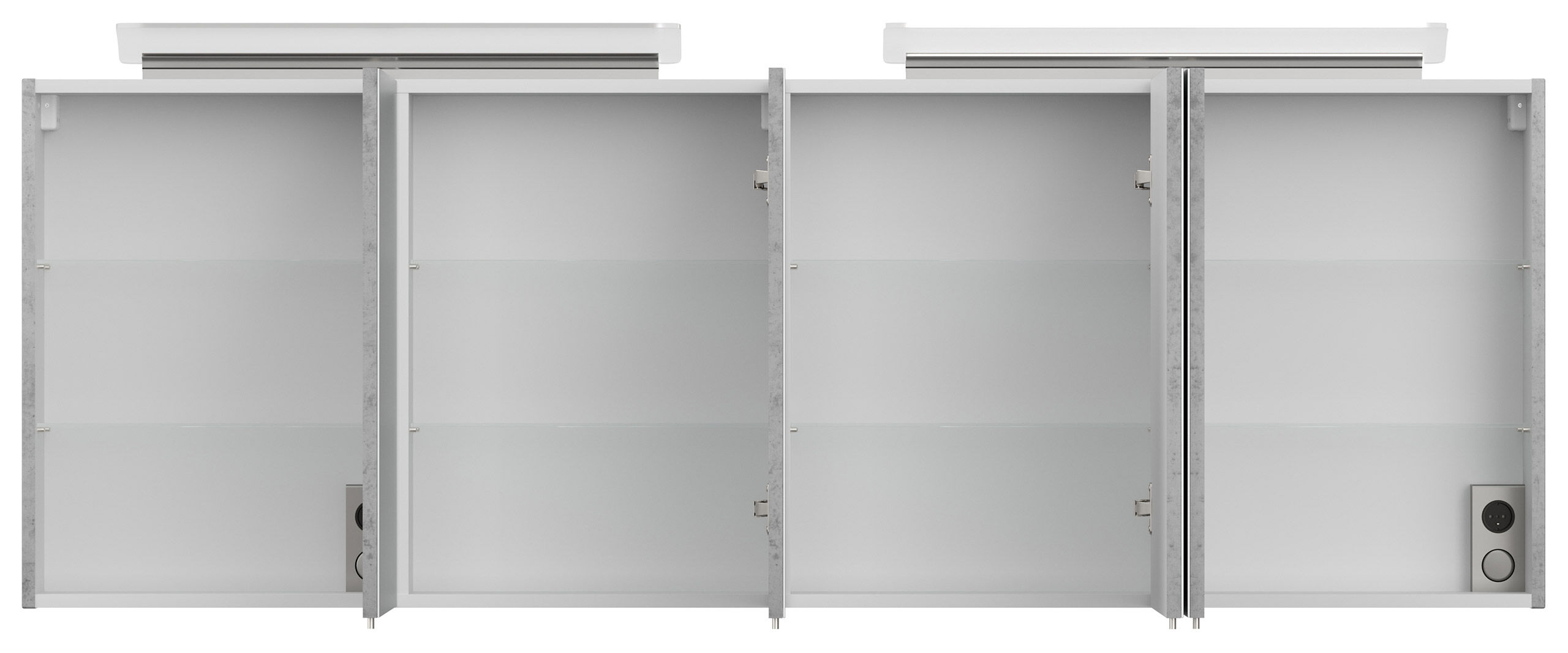 Spiegelschrank 180cm mit Acryl-Lampe und Glasböden Beton