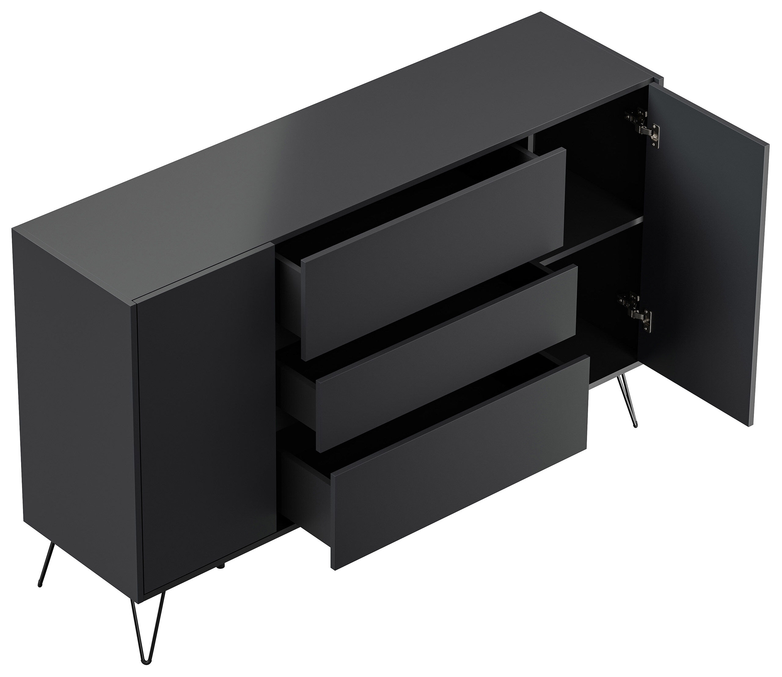 Sideboard Kommode Lovo 155cm Greifraum 3 SoftClose 2 Türen Weiß/Eiche Front