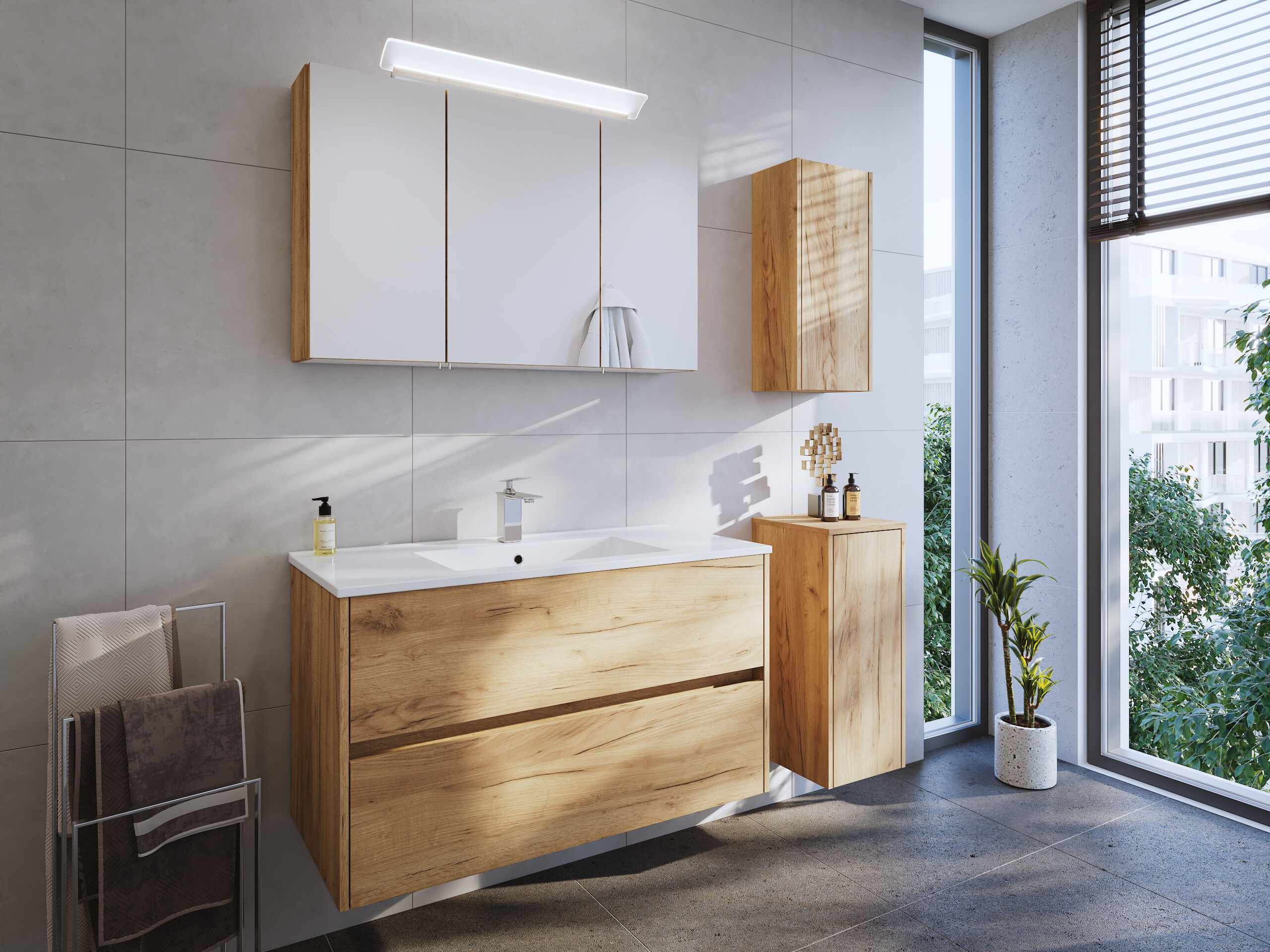 Badmöbel Set Taifun 4tlg. 100cm Spiegelschrank, 2x Badschrank Grafit