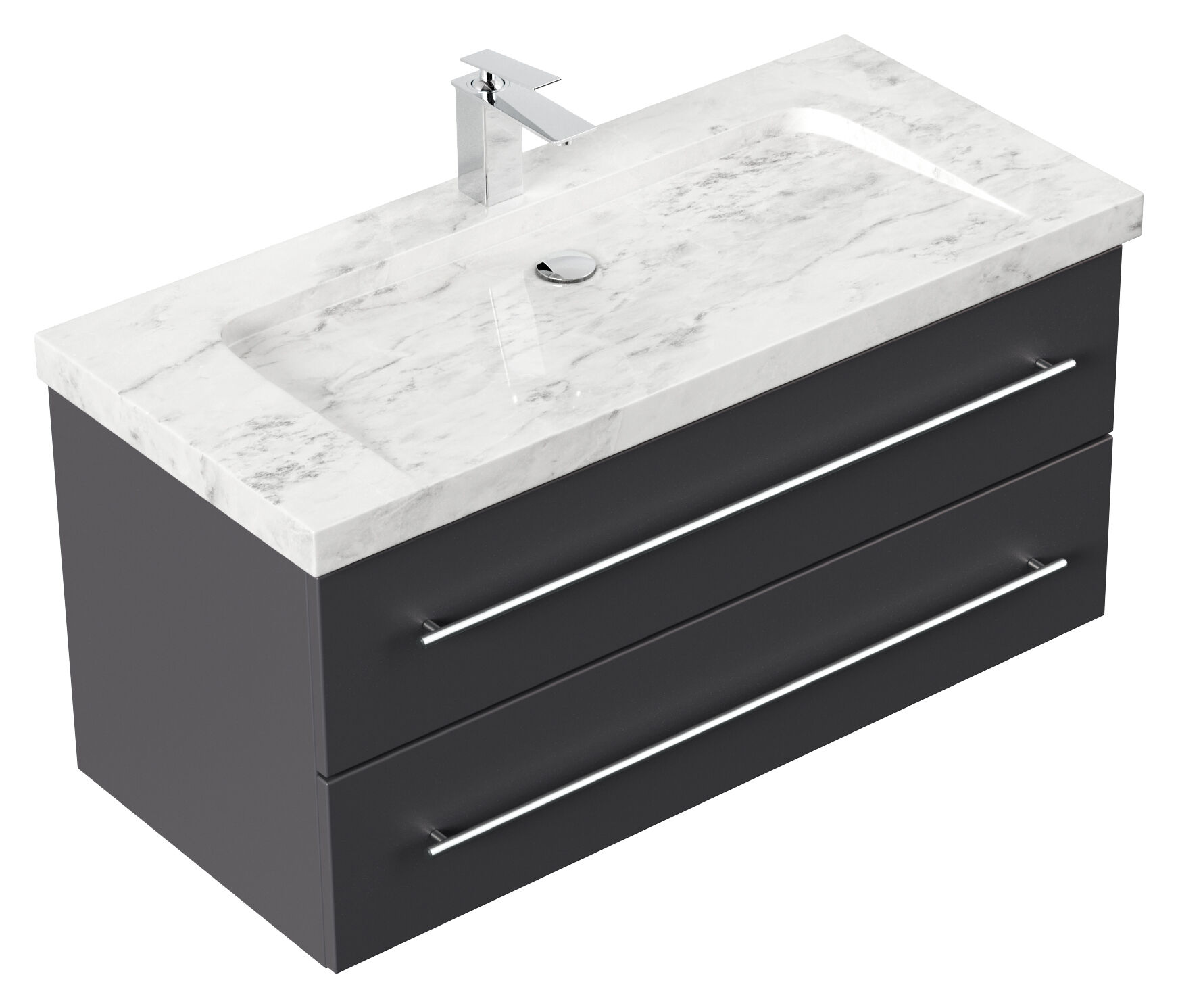 Badmöbel Marmor Carrara White Damo 100 cm 1 Hahnloch SoftClose anthrazit