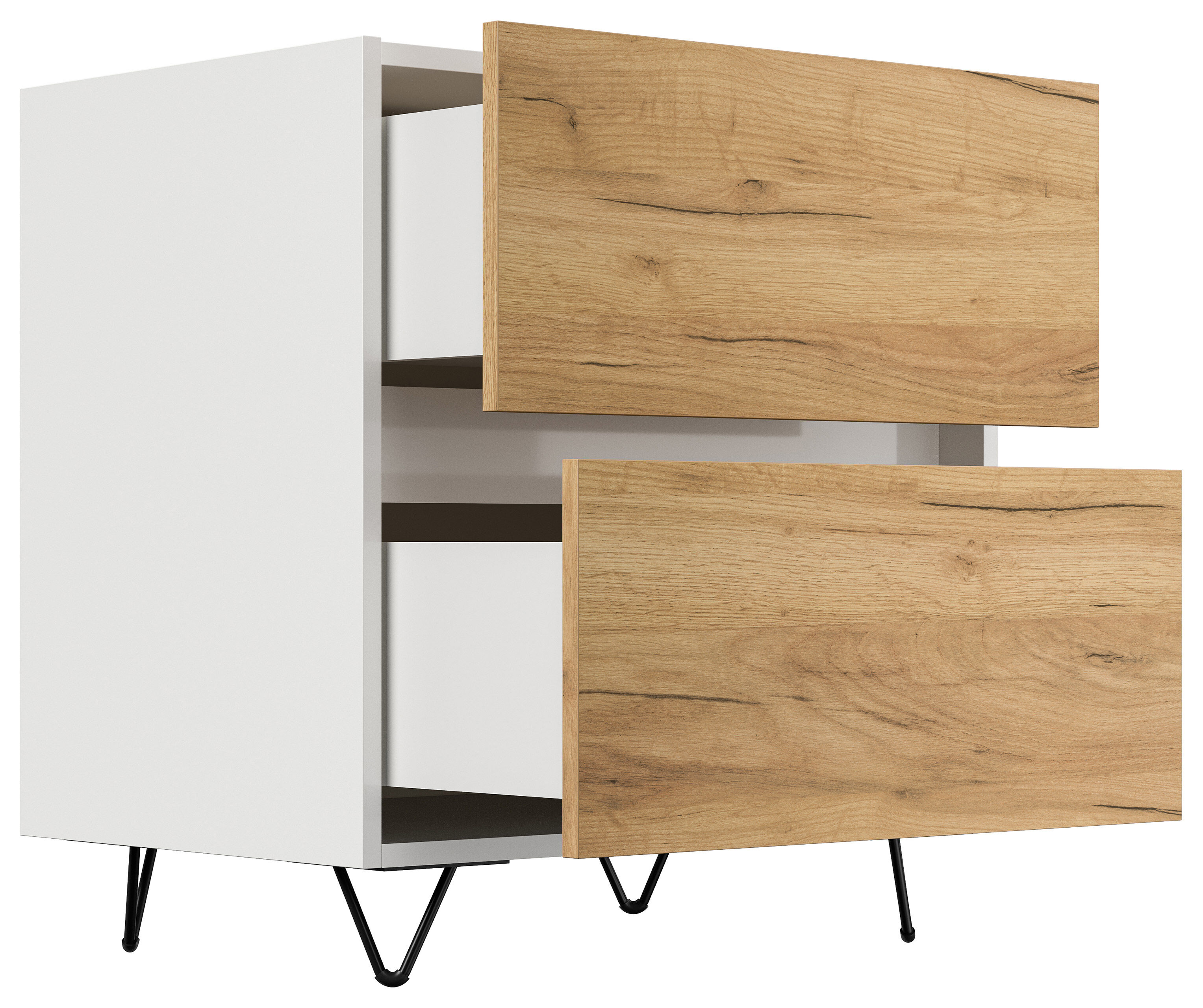 Nachttisch Yako 60cm 2 SoftClose stehend Weiß & Eiche Top