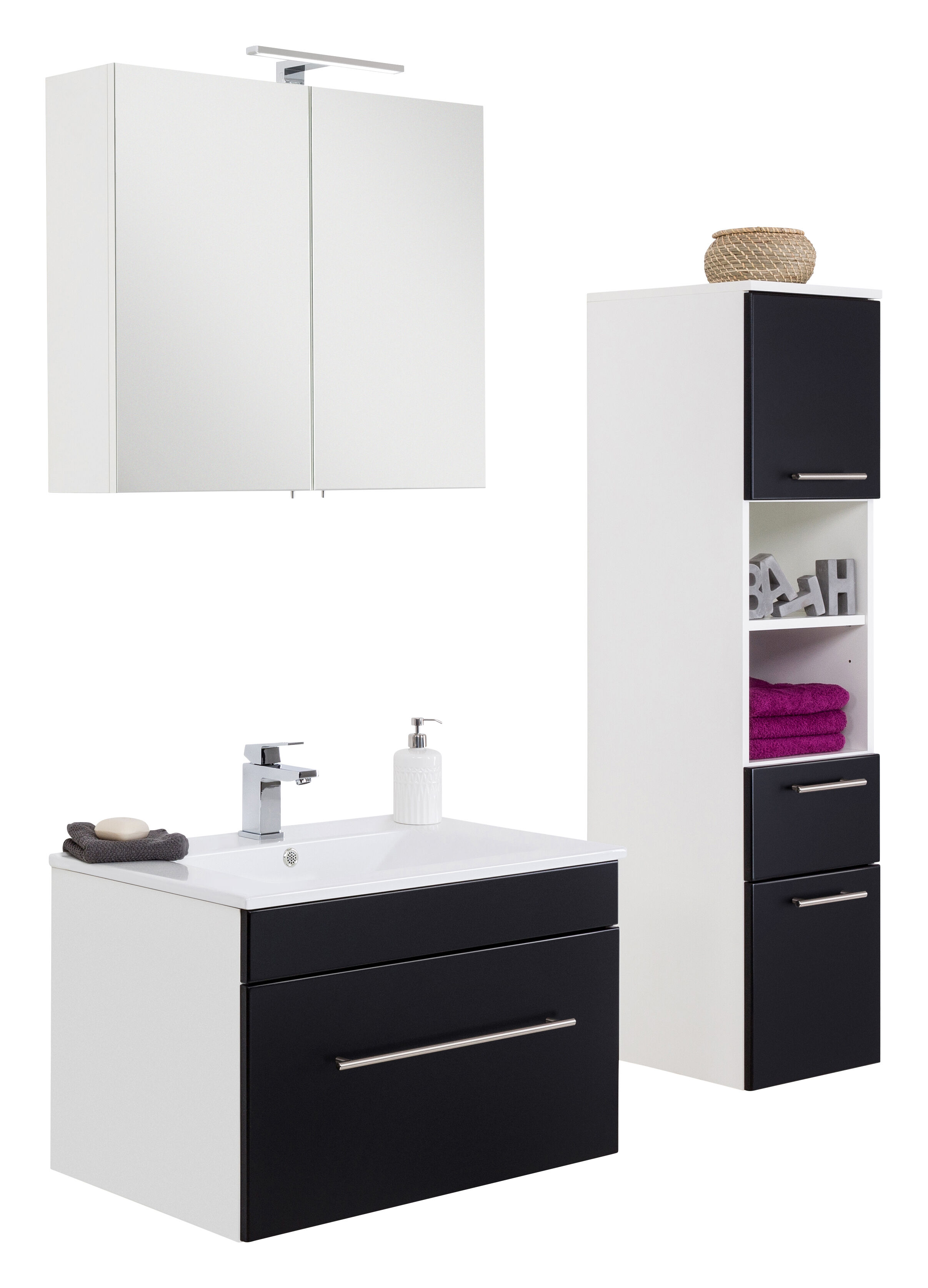 Badmöbel-Set SANTINI 75 (3-teilig) SoftClose schwarz