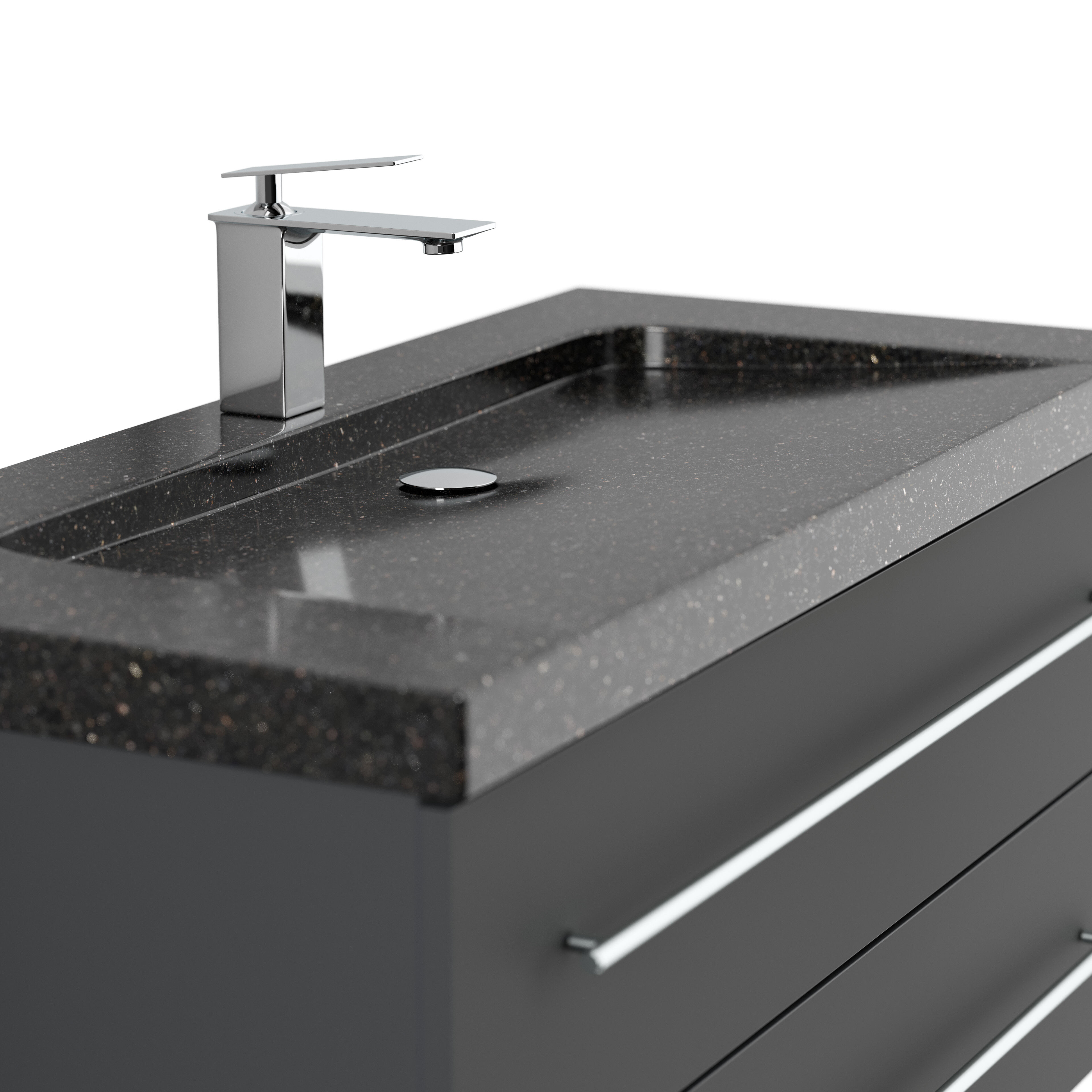 Badmöbel Granit Galaxy Black Damo 100 cm 1 Hahnloch SoftClose grafit