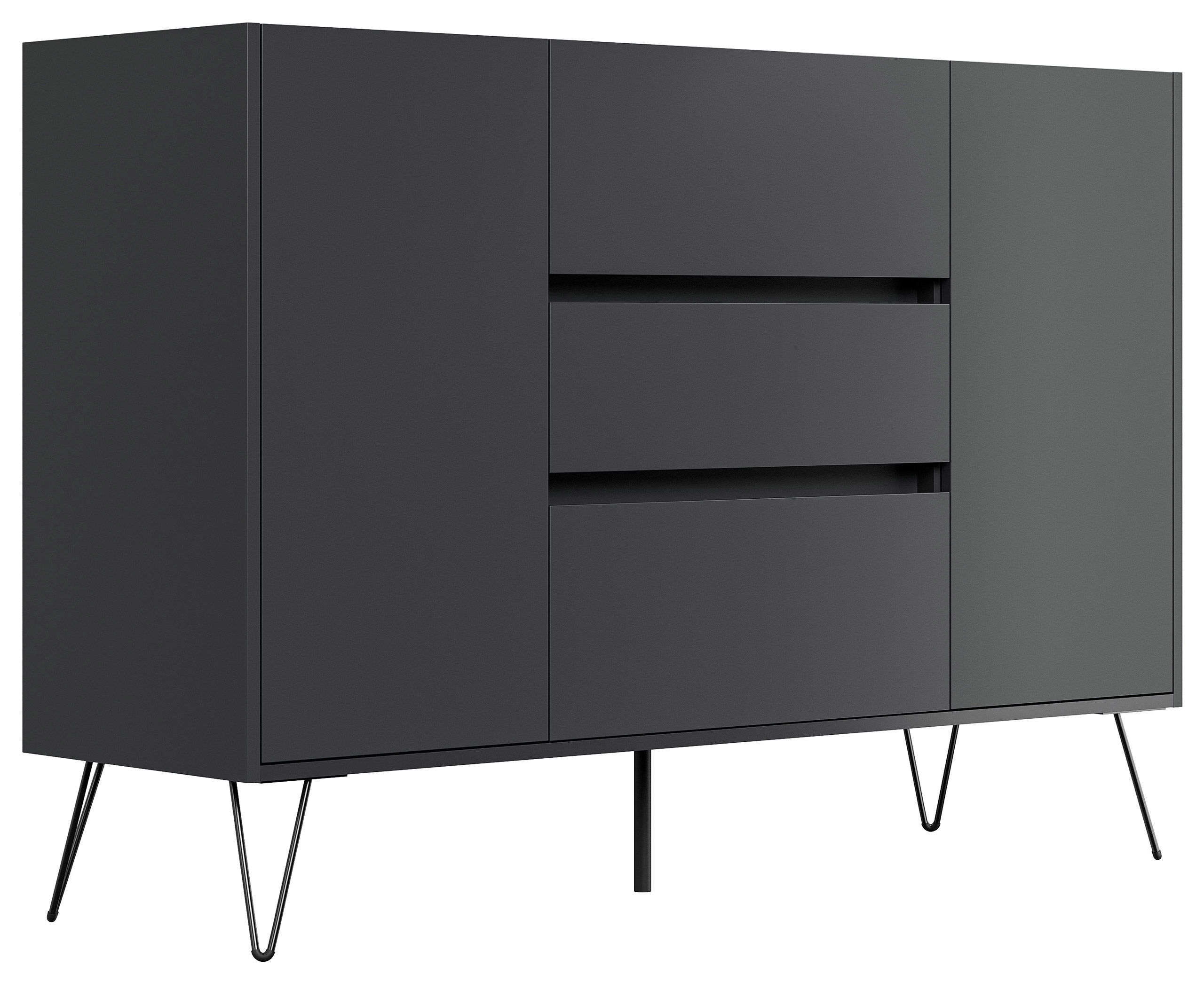 Sideboard Yako XL 140cm 3 SoftClose 2 Türen Grafit/Eiche Top
