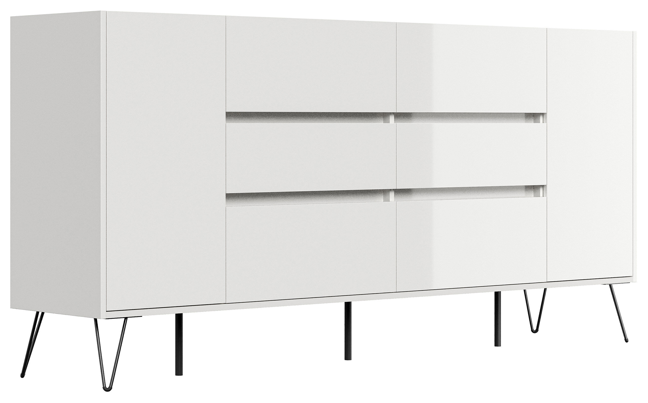 Design Sideboard Kommode Yako 200cm Greifraum 6 SoftClose 2 Türen Weiß hochglanz