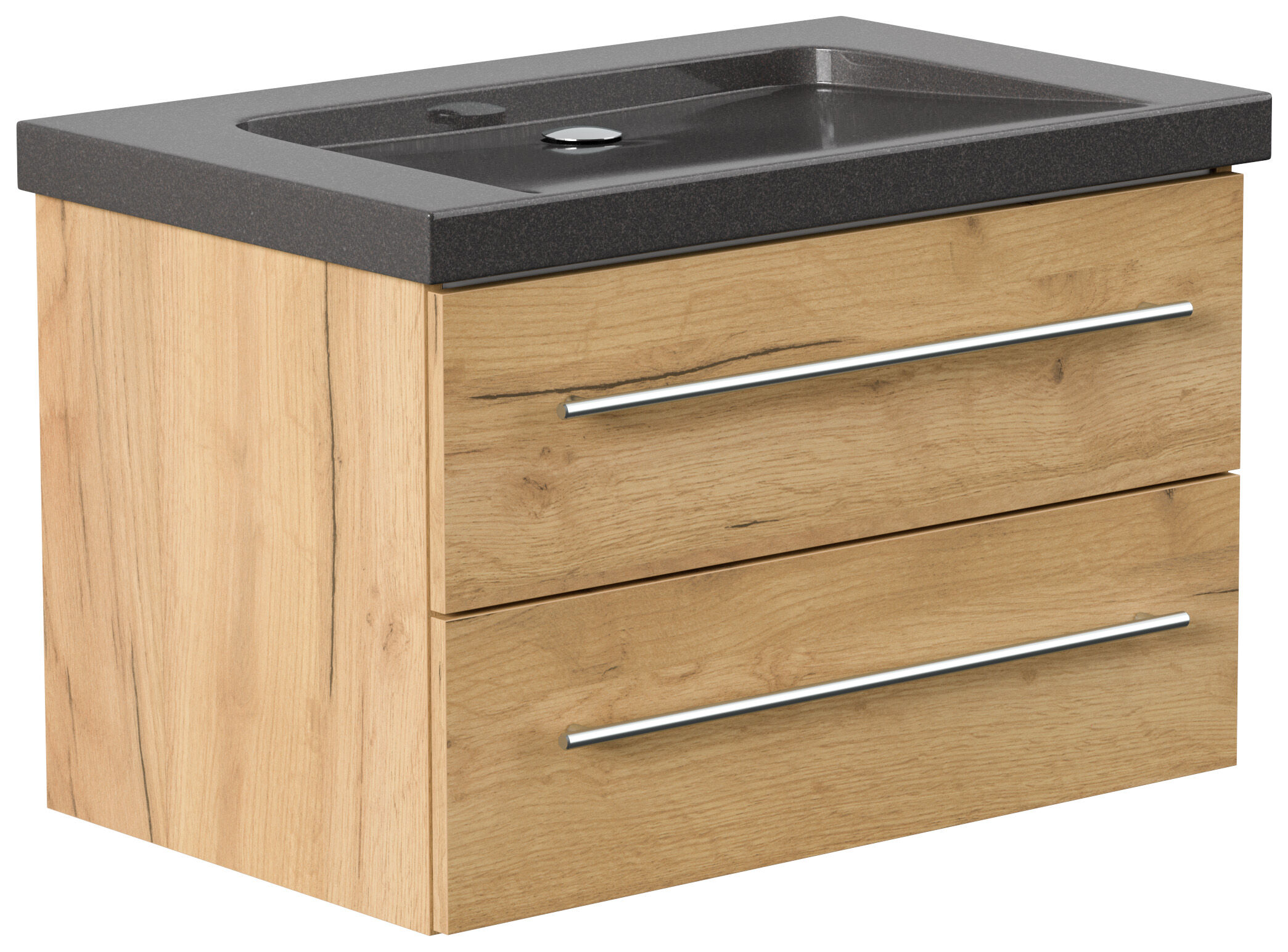 Badmöbel Granit India Black Damo 75 cm ohne Hahnloch SoftClose eiche gold