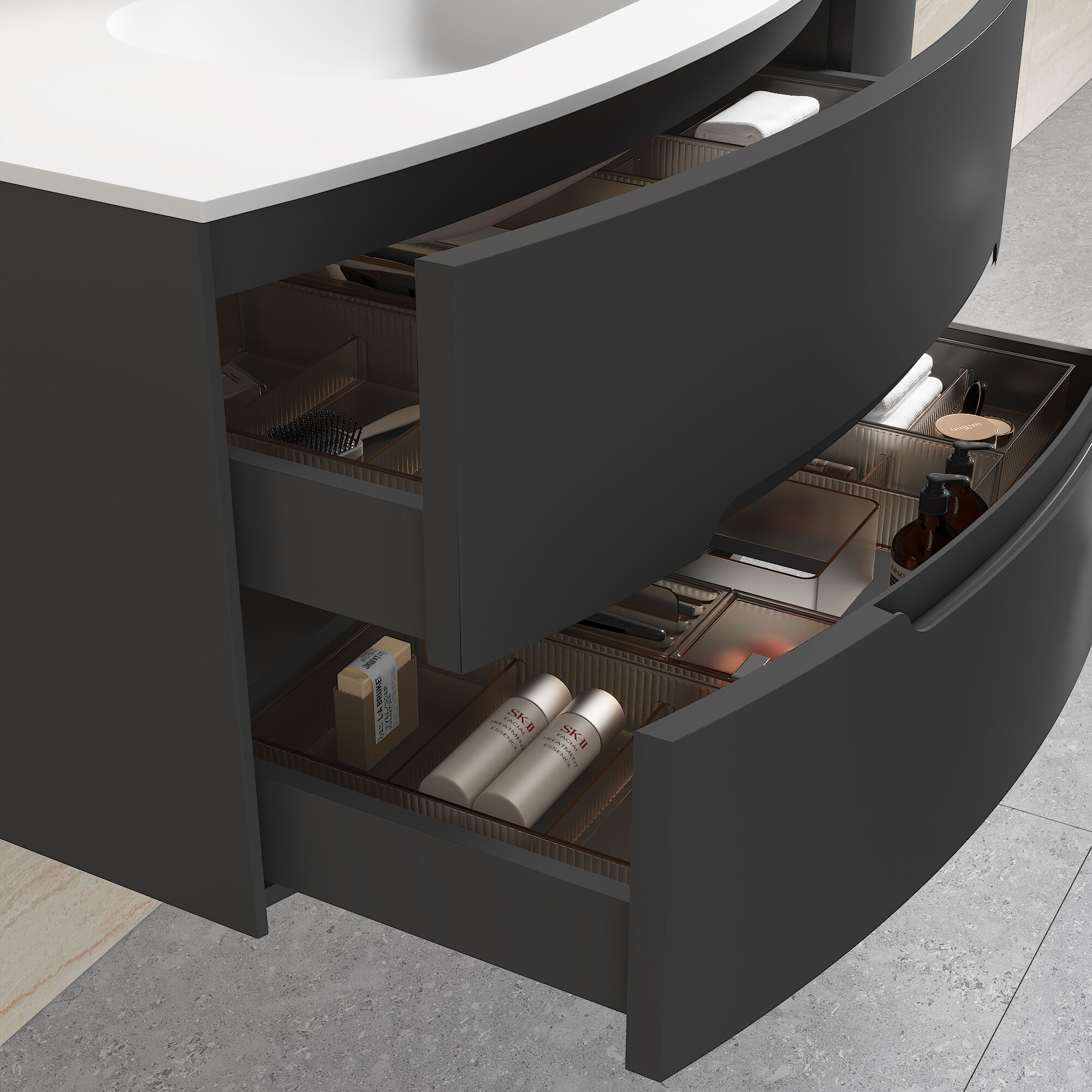 Badmöbel Set Riva 3tlg. 100 cm mit Spiegelschrank montiert grafit matt