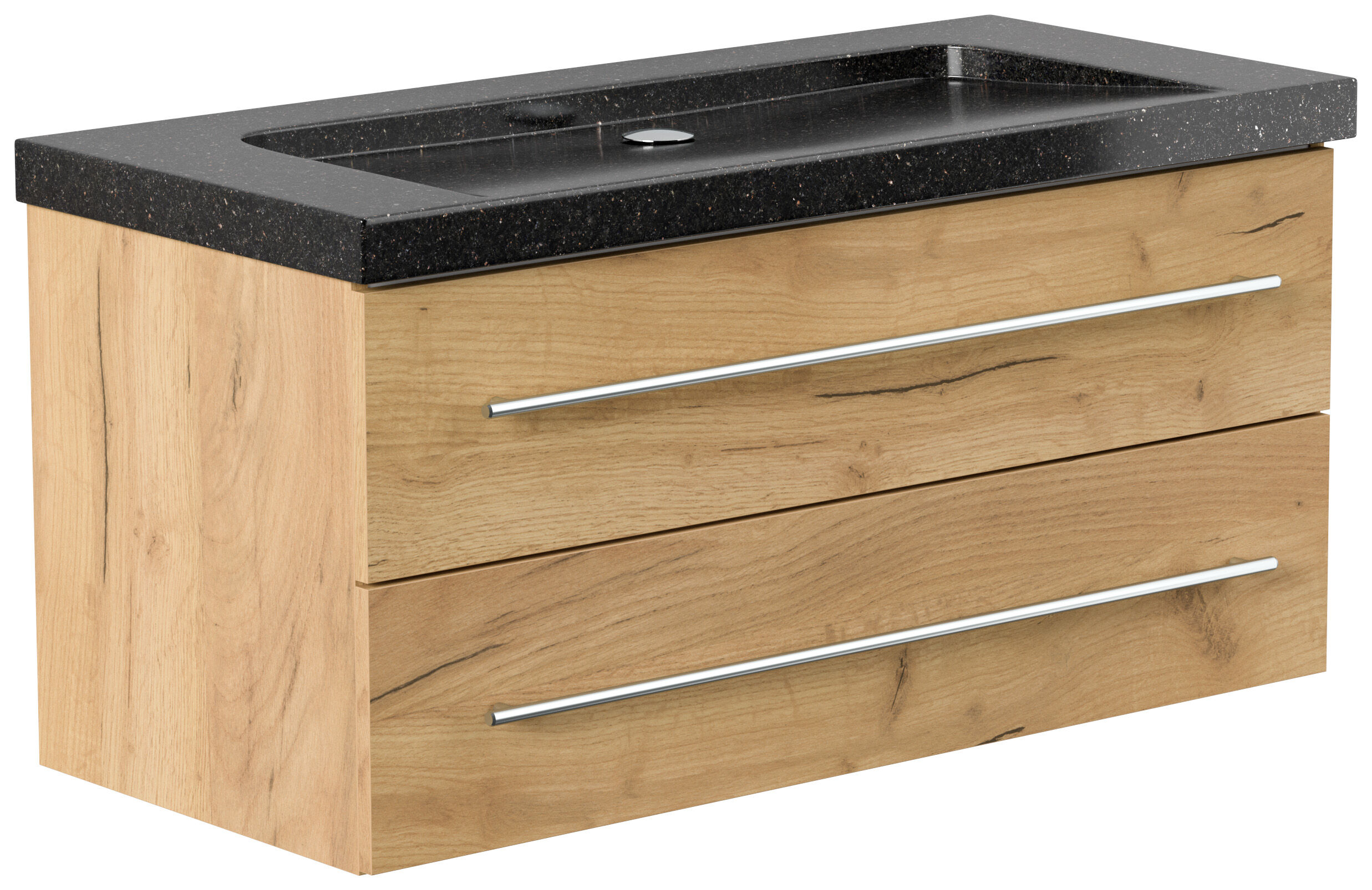 Badmöbel Granit Galaxy Black Damo 100 cm ohne Hahnloch SoftClose eiche gold