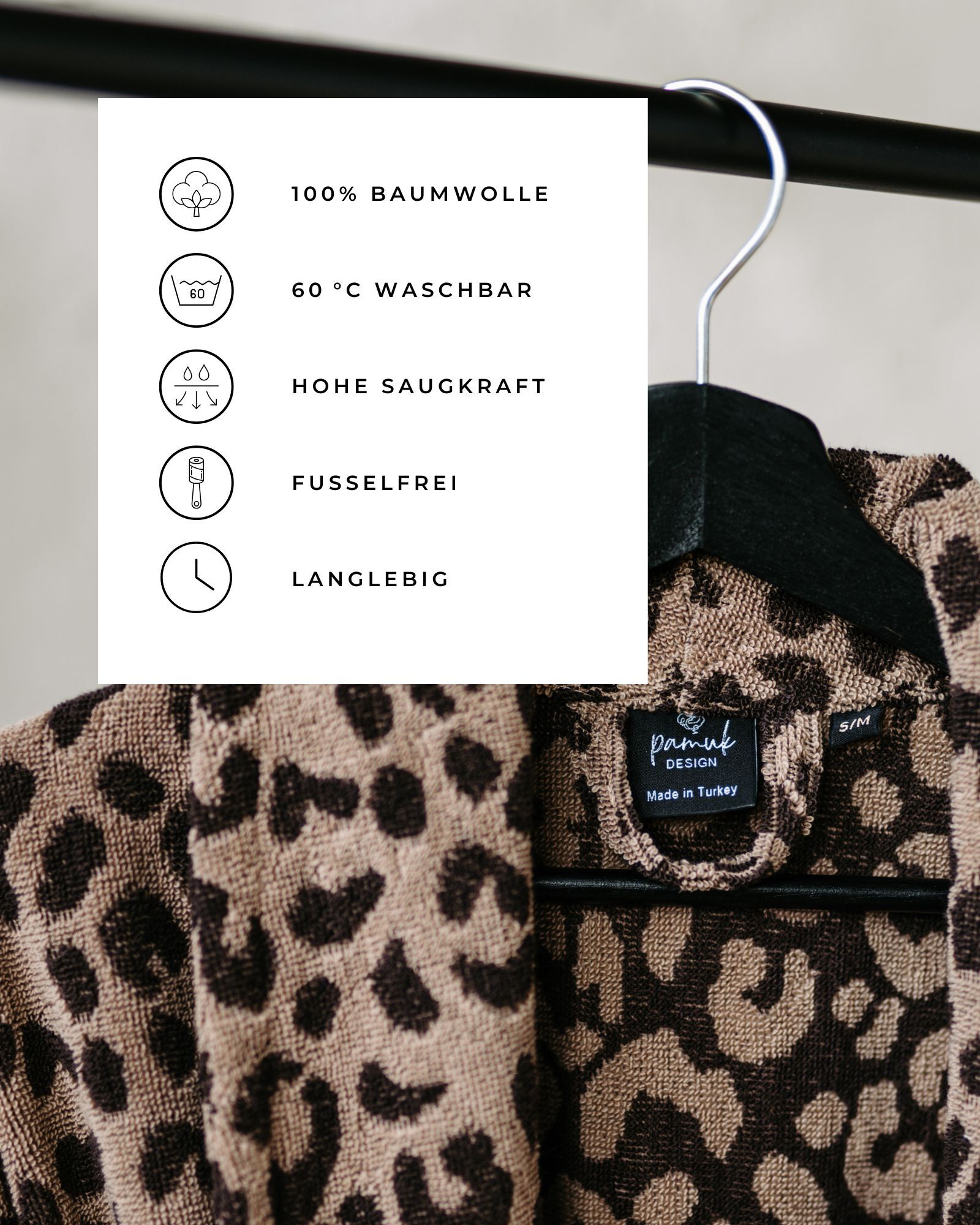 Bademantel LEO S/M 100% Baumwolle Leopard