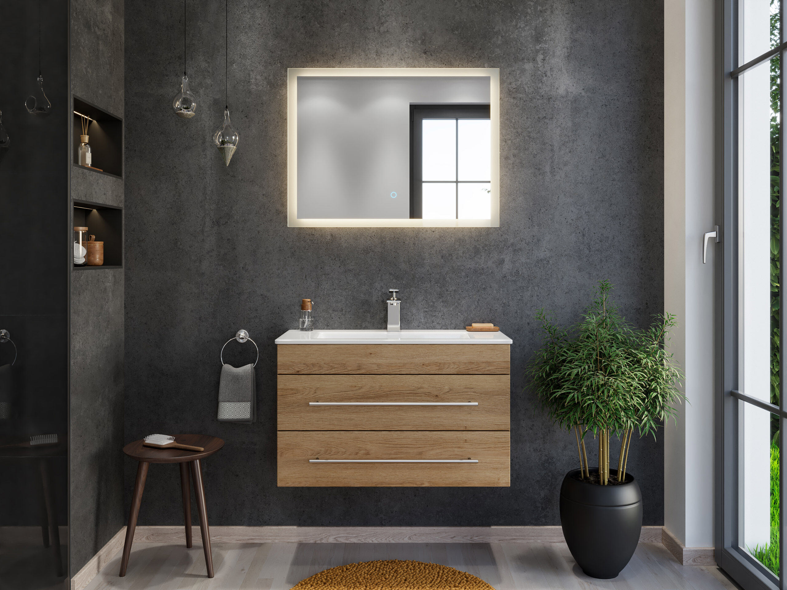 Badmöbel Mars 800 2-teilig mit LED Spiegel SlimLine SoftClose weiss hochglanz