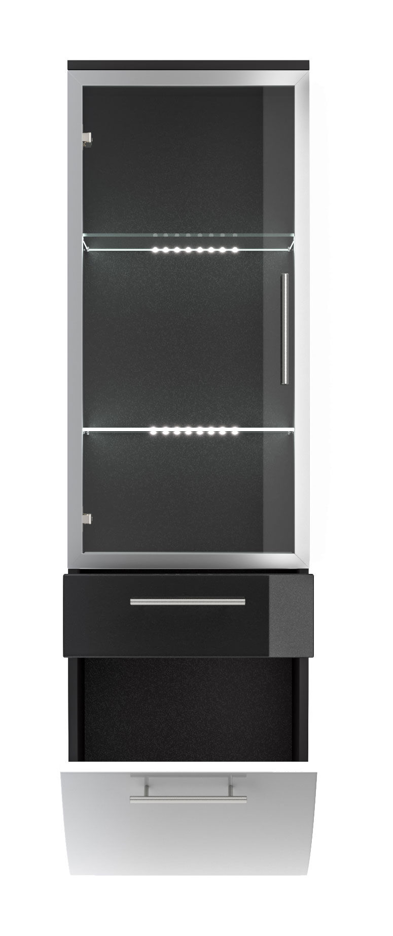 Hochschrank Salona 135 cm mit Glastür Weiss hochglanz/Grafit hochglanz