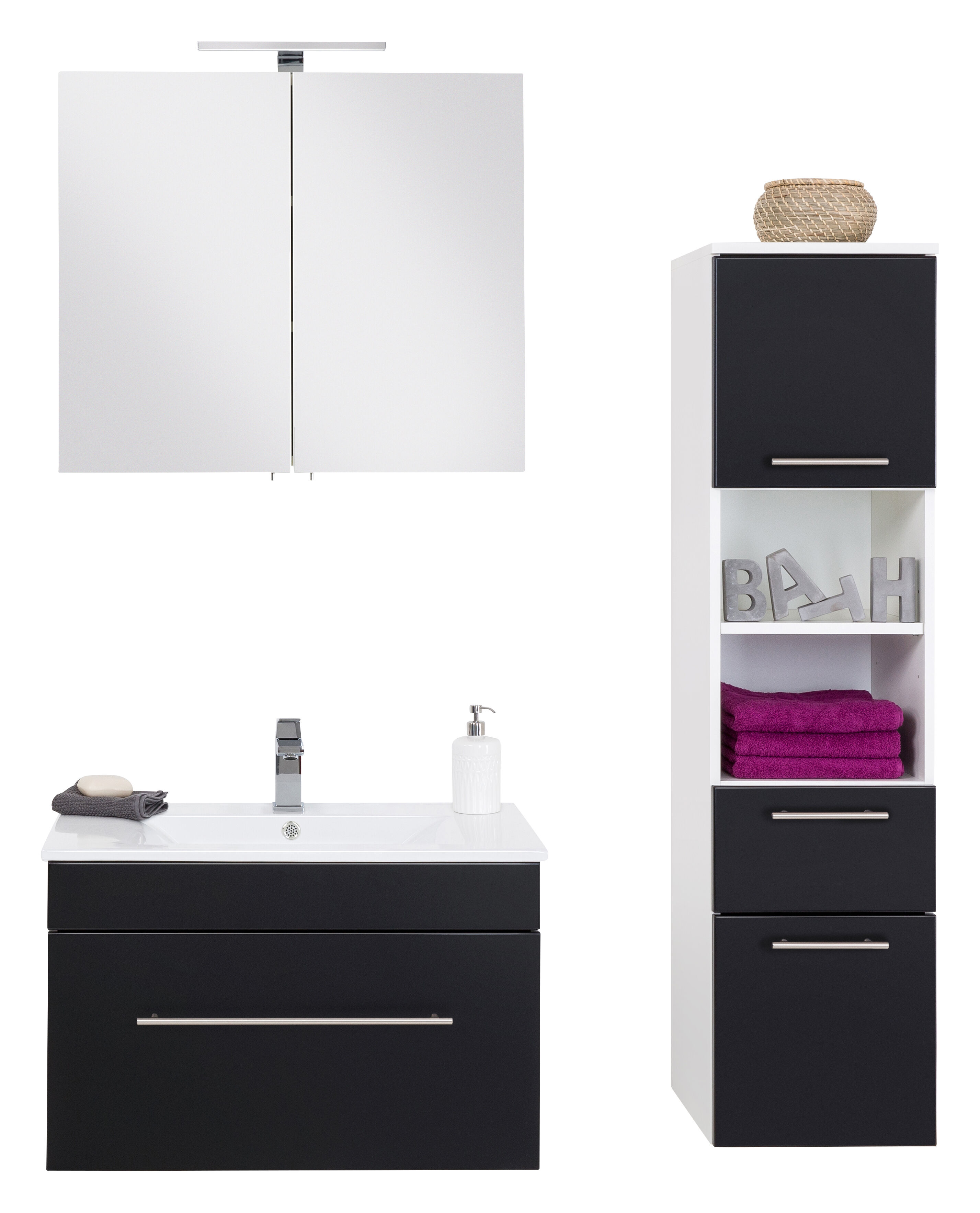 Badmöbel-Set SANTINI 75 (3-teilig) SoftClose schwarz