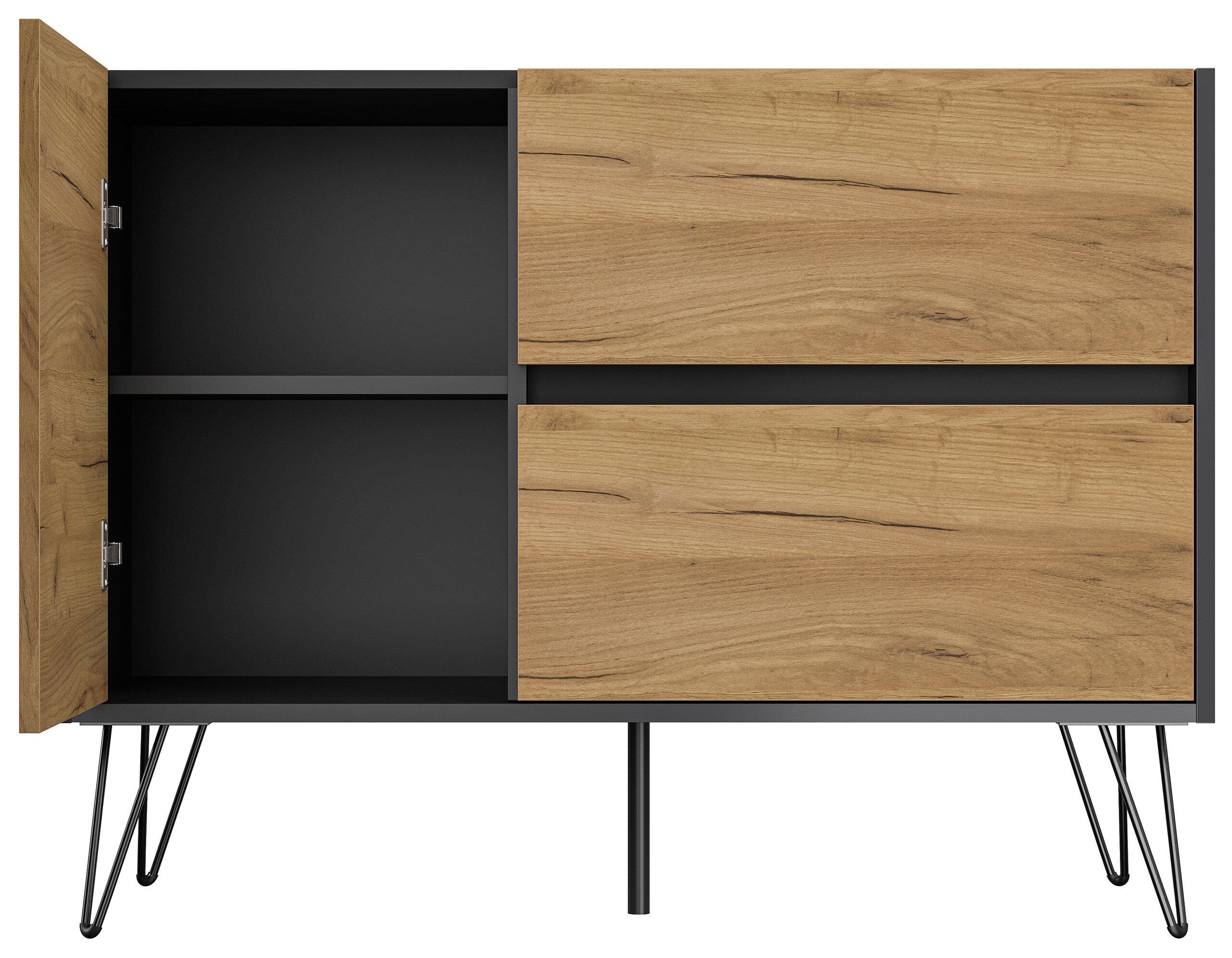 Sideboard Yako 100cm 2 SoftClose 1 Tür Grafit/Eiche Front