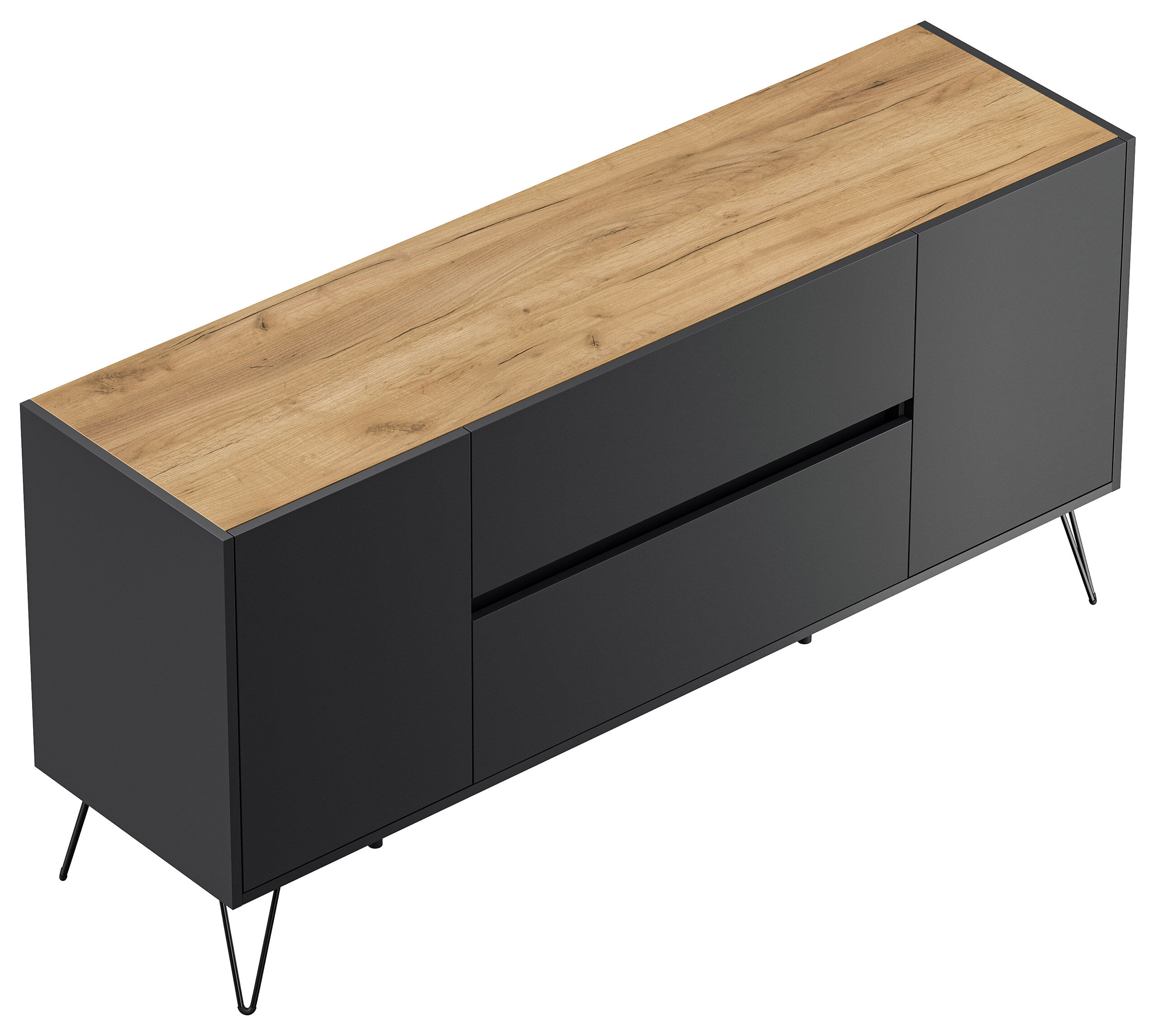 Raumwunder Sideboard Kommode Taran 155cm 2 SoftClose 2 Türen Grafit/Eiche Front