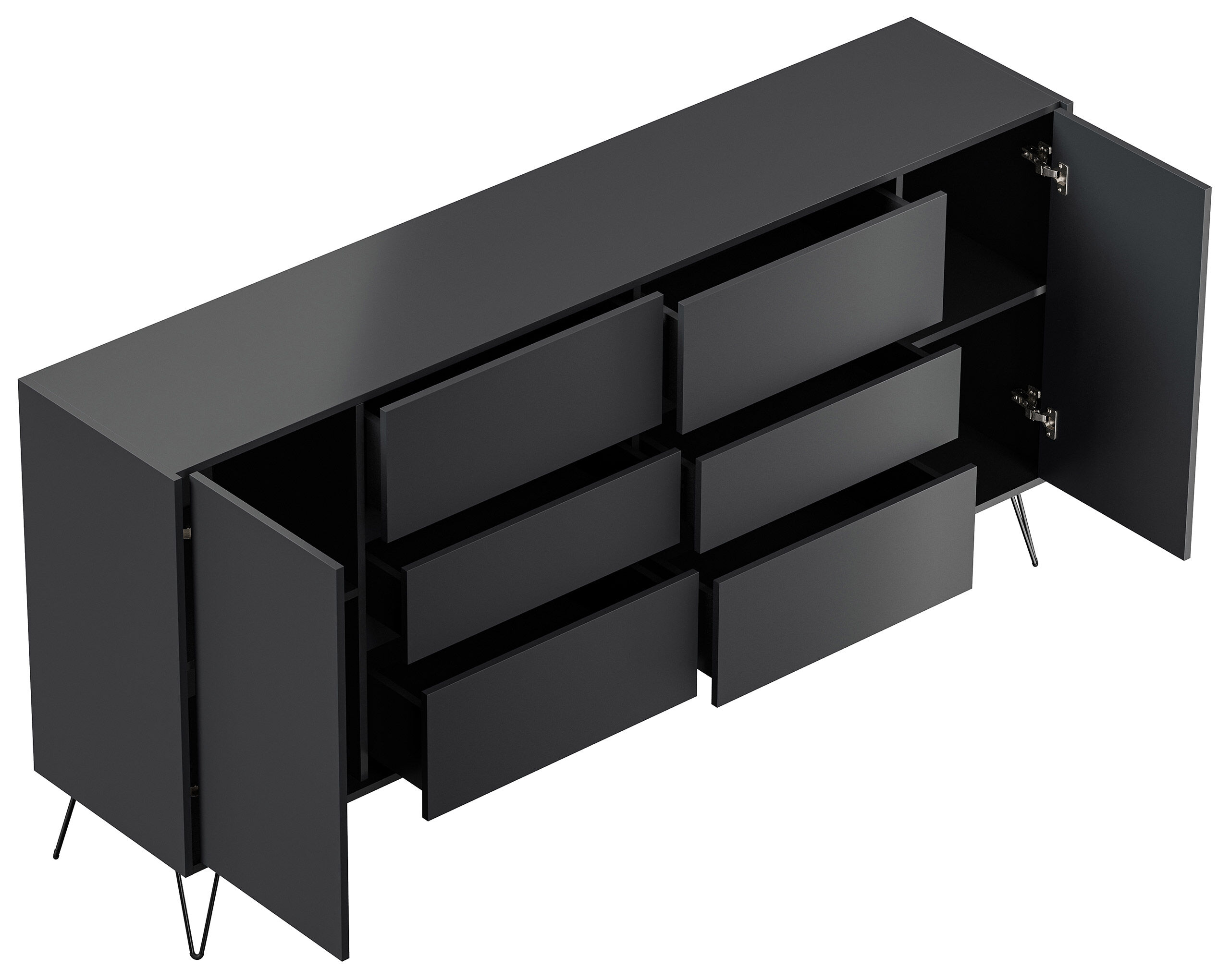 Design Sideboard Kommode Yako 200cm Greifraum 6 SoftClose 2 Türen Grafit