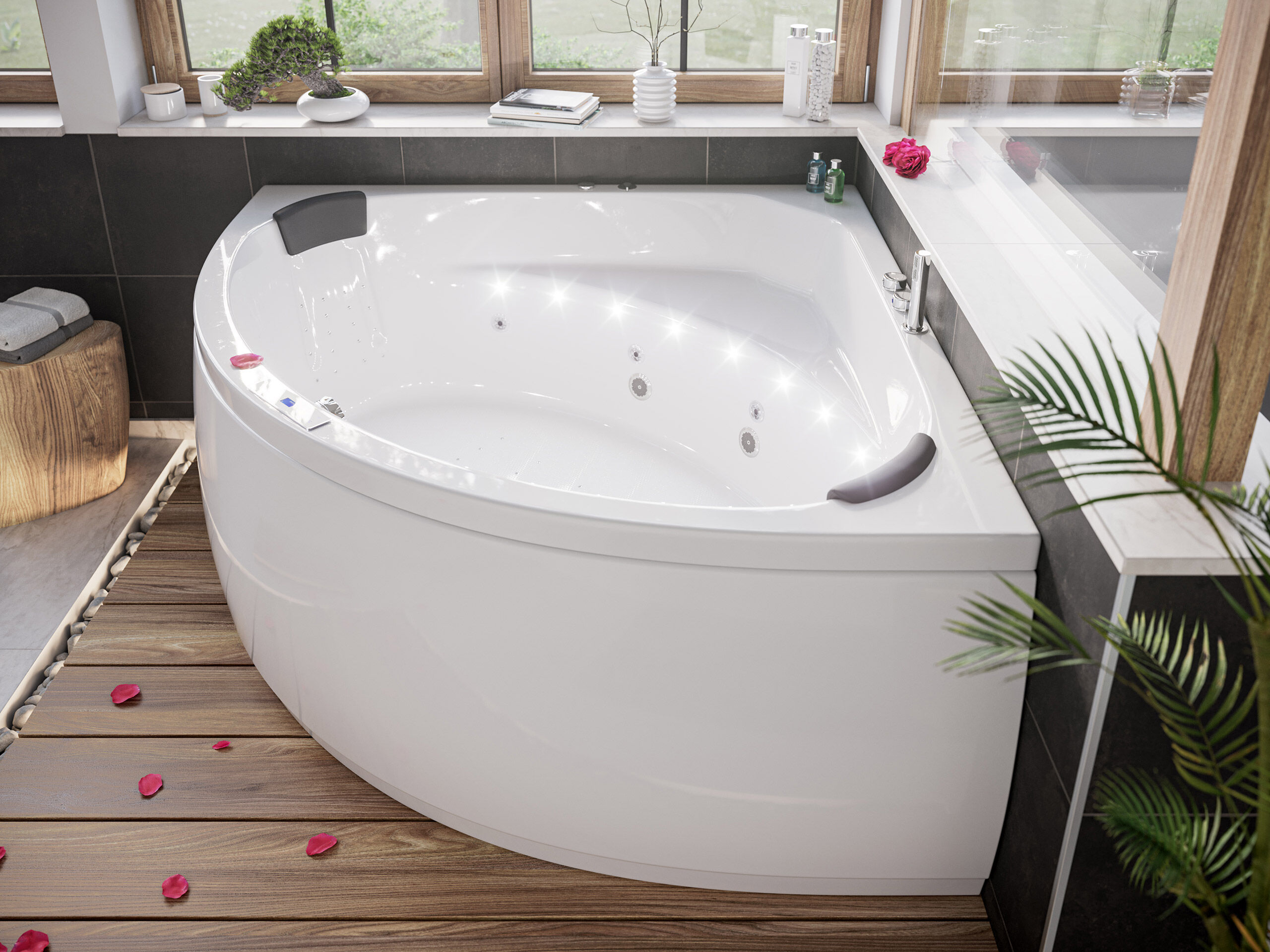 Deluxe Whirlpool Titan 155cm Made in Germany 78 Düsen & LED mit Armatur