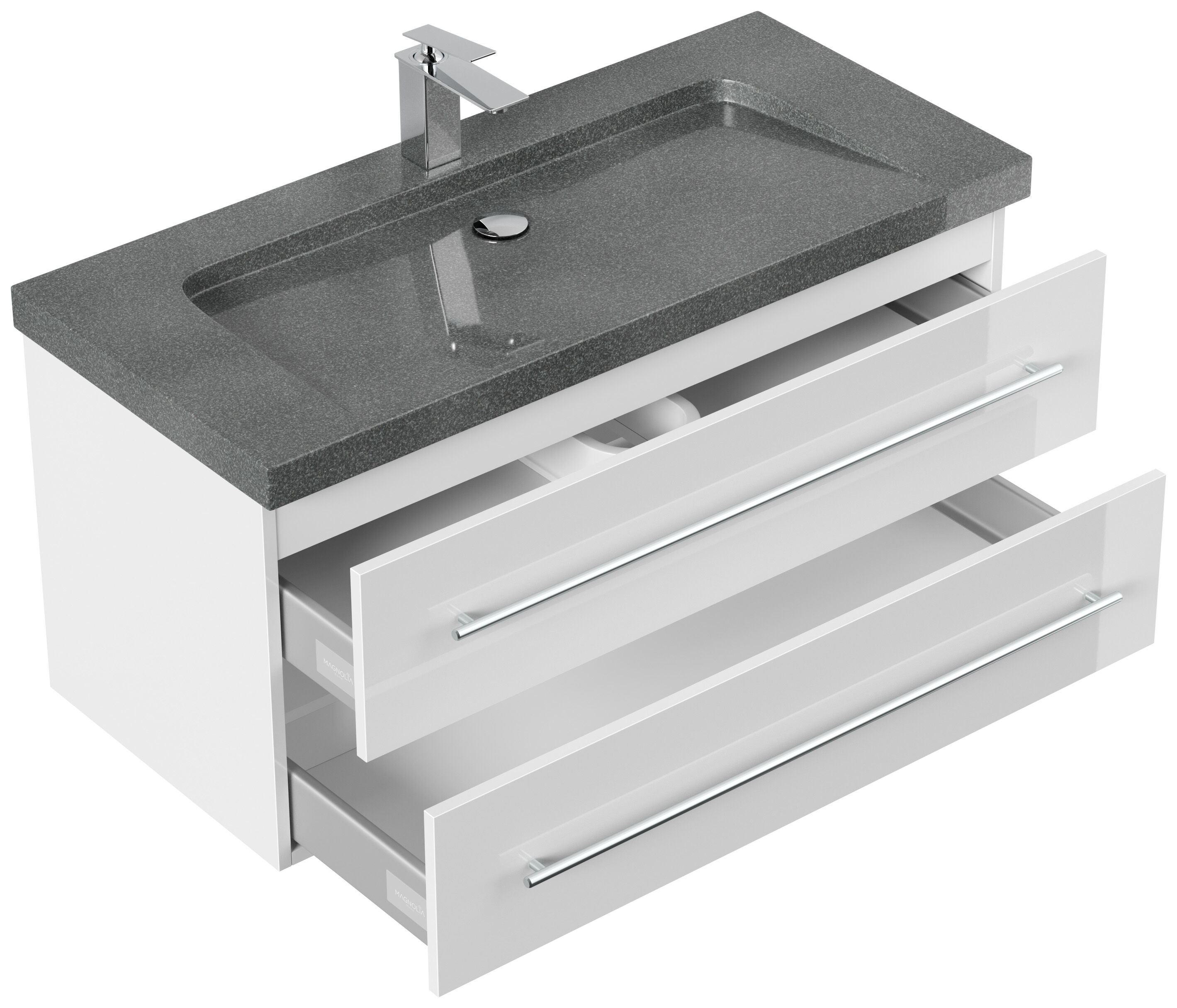 Badmöbel Granit G654 Damo 100 cm 1 Hahnloch SoftClose weiß hochglanz