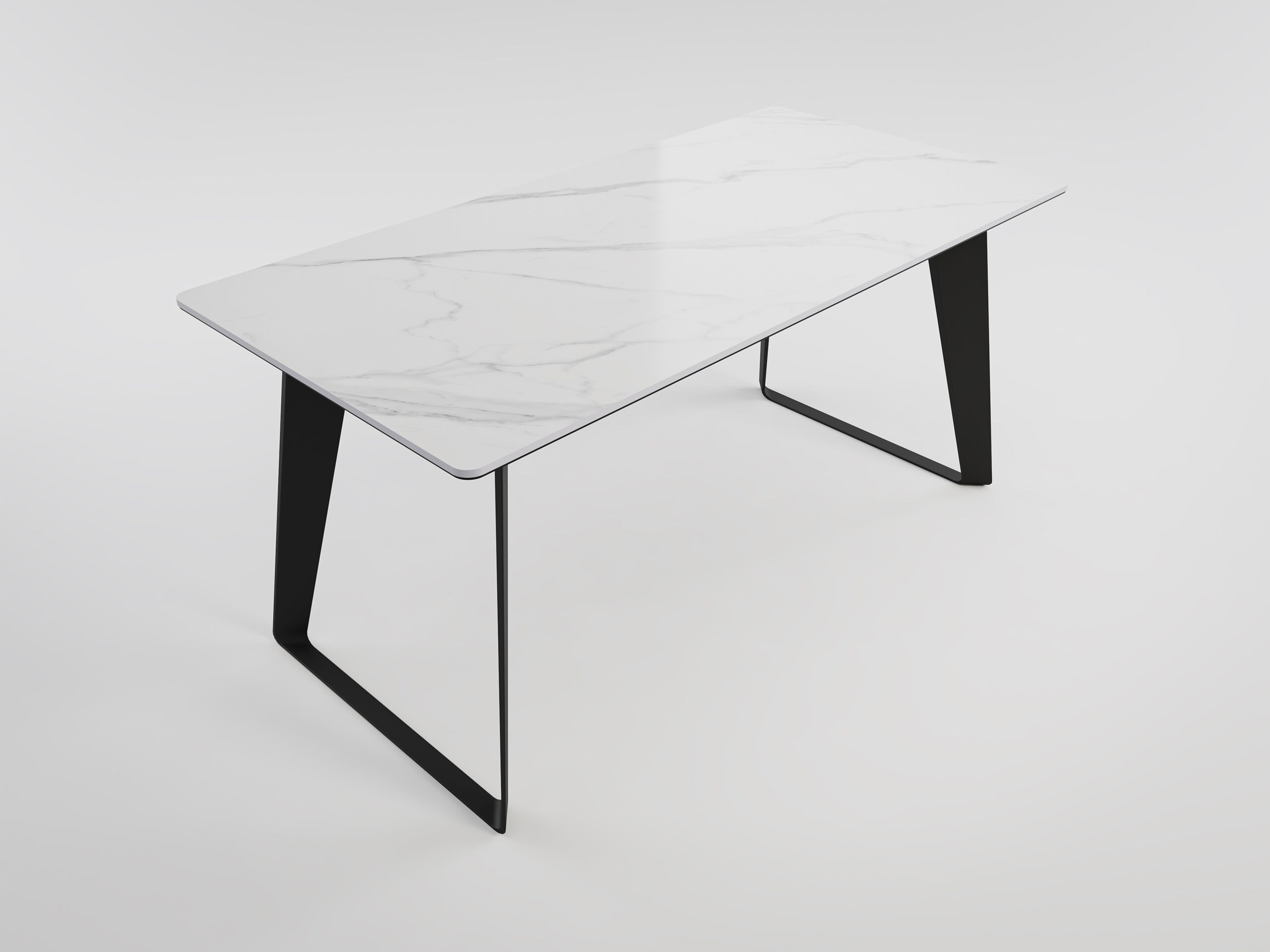 Esszimmertisch FLORINT 160x80cm weiße Keramikplatte schwarze Design-Tischkufen