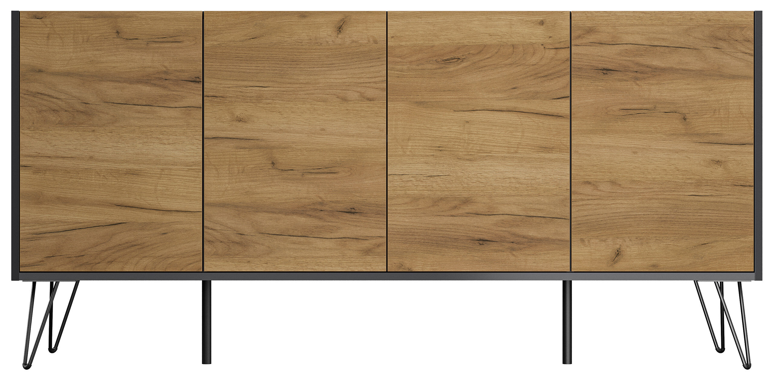 Raumwunder XL Sideboard Kommode Maxim 155cm stehend 4 Türen Grafit/Eiche Front