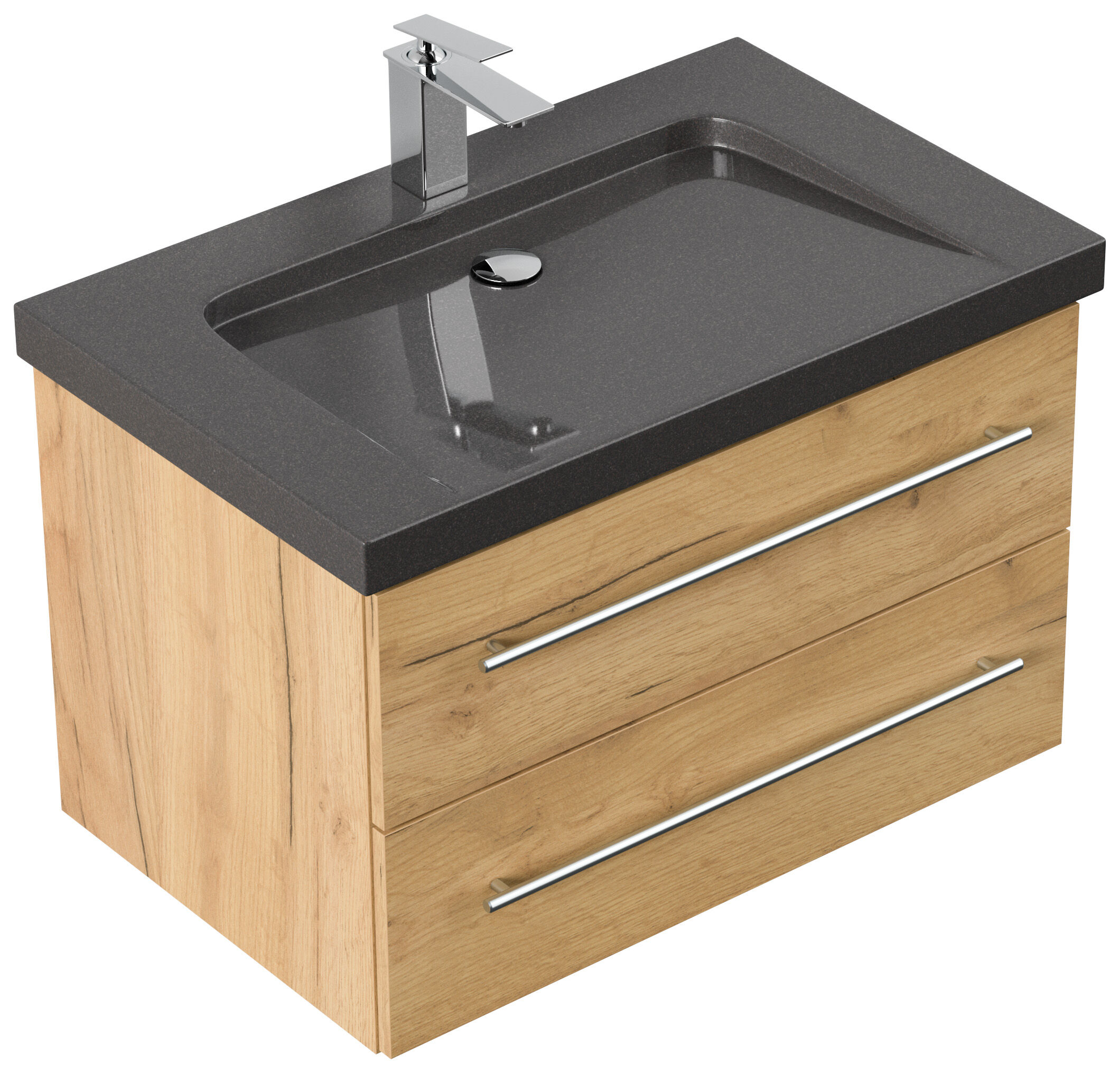 Badmöbel Granit India Black Damo 75 cm 1 Hahnloch SoftClose eiche gold