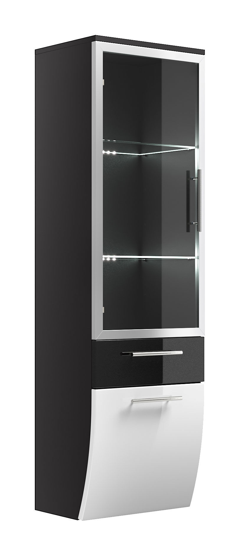 Hochschrank Salona 135 cm mit Glastür Weiss hochglanz/Grafit hochglanz