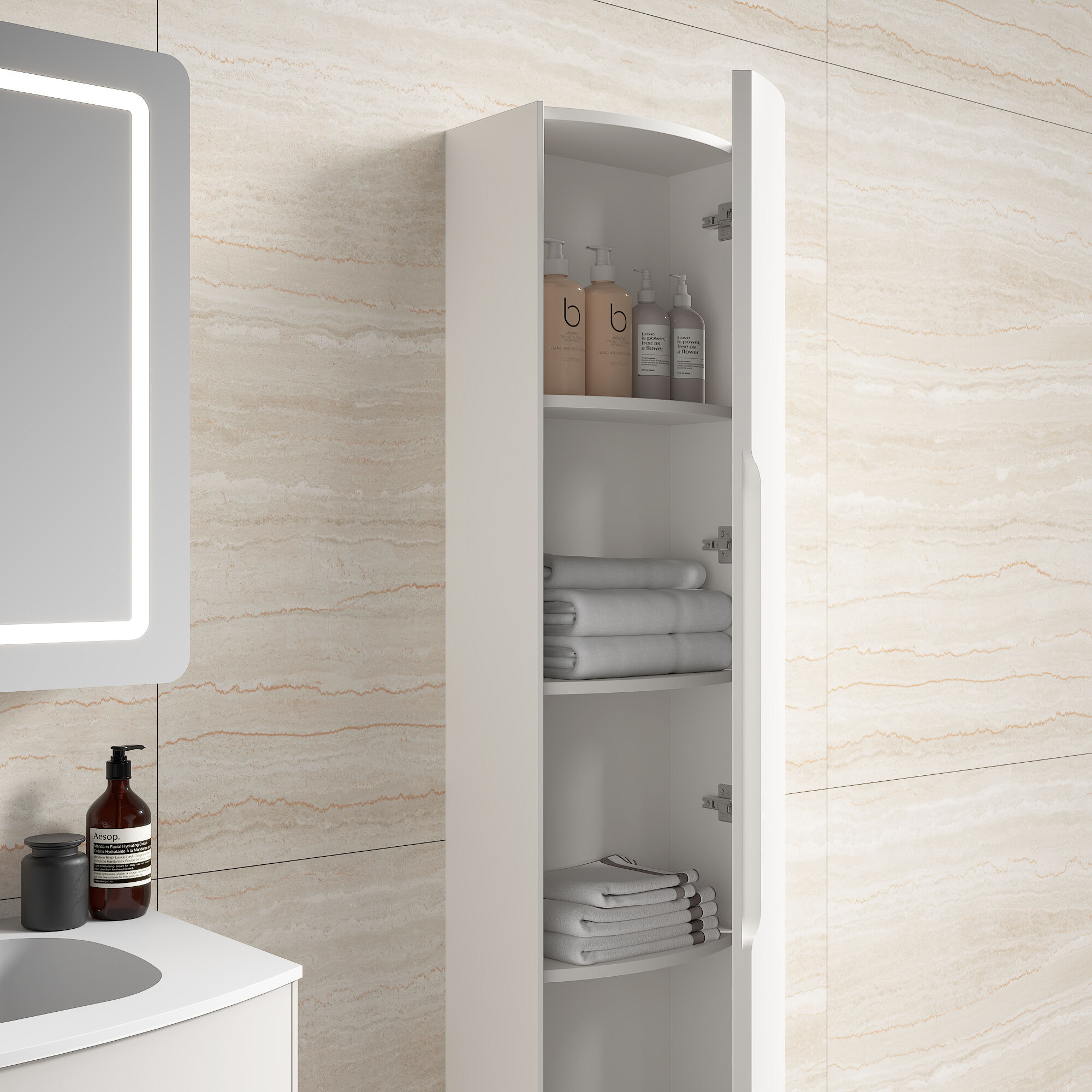 Badmöbel Set Riva 3tlg. 80 cm mit Spiegelschrank montiert weiß matt