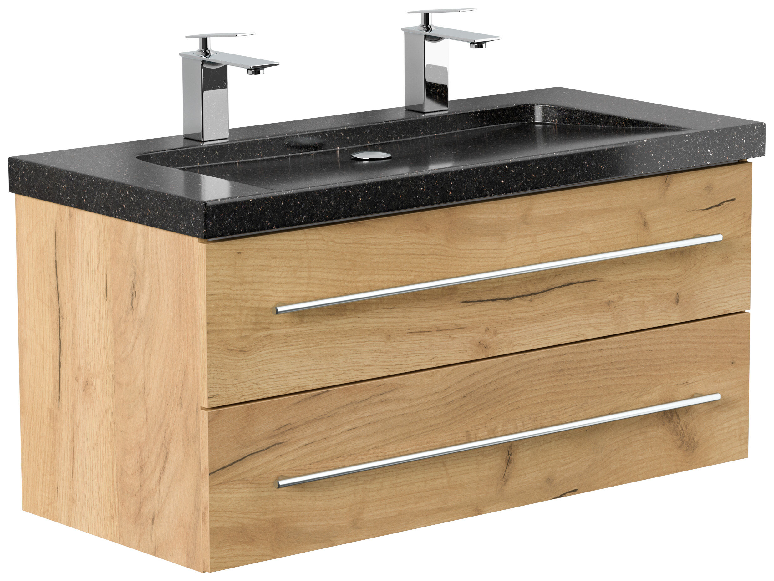 Badmöbel Granit Galaxy Black Damo 100 cm 2 Hahnlöcher SoftClose weiß hochglanz
